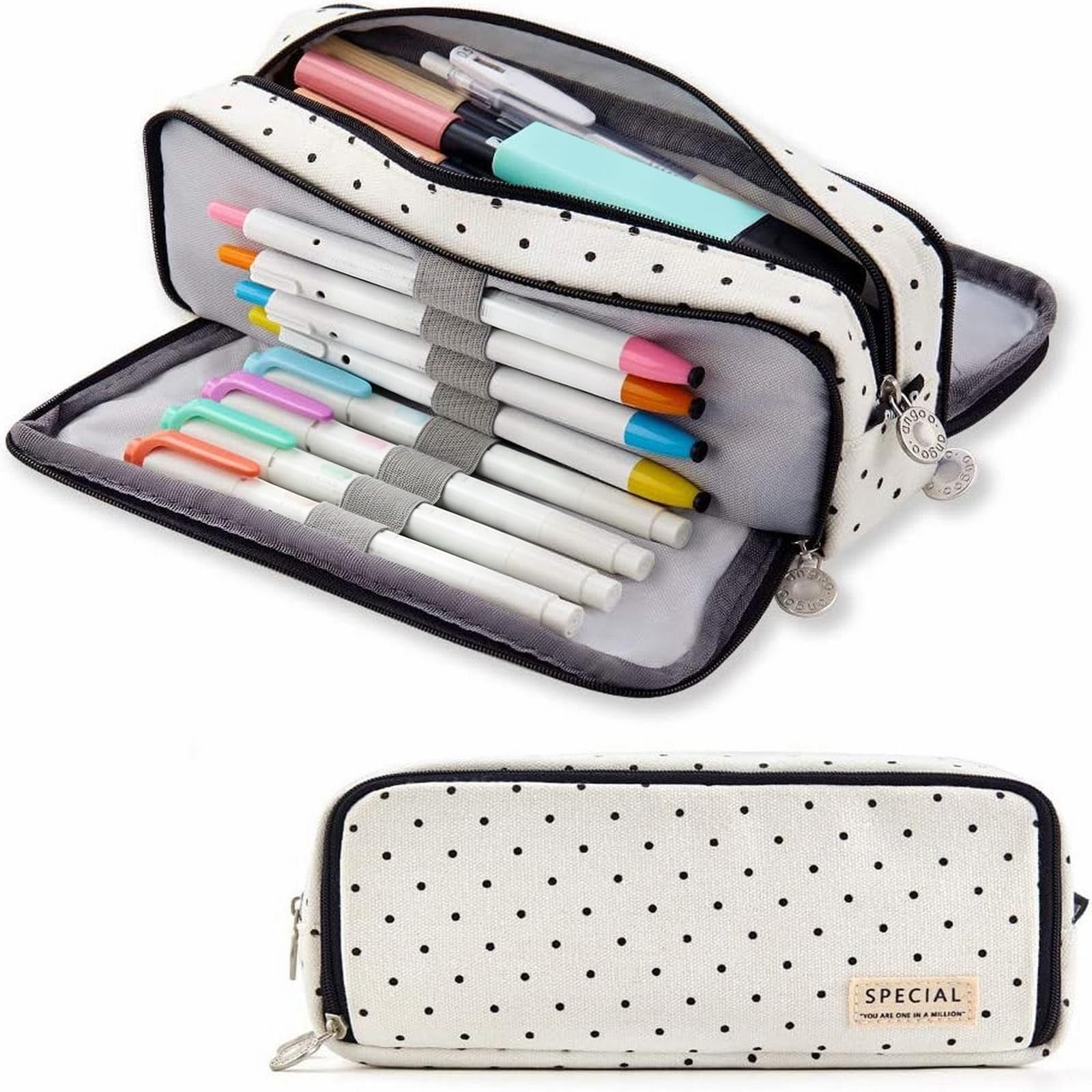 Polka Dot Pencil Case, Cute Pencil Case, Multi Compartment Pencilcases (A White) โ image 1