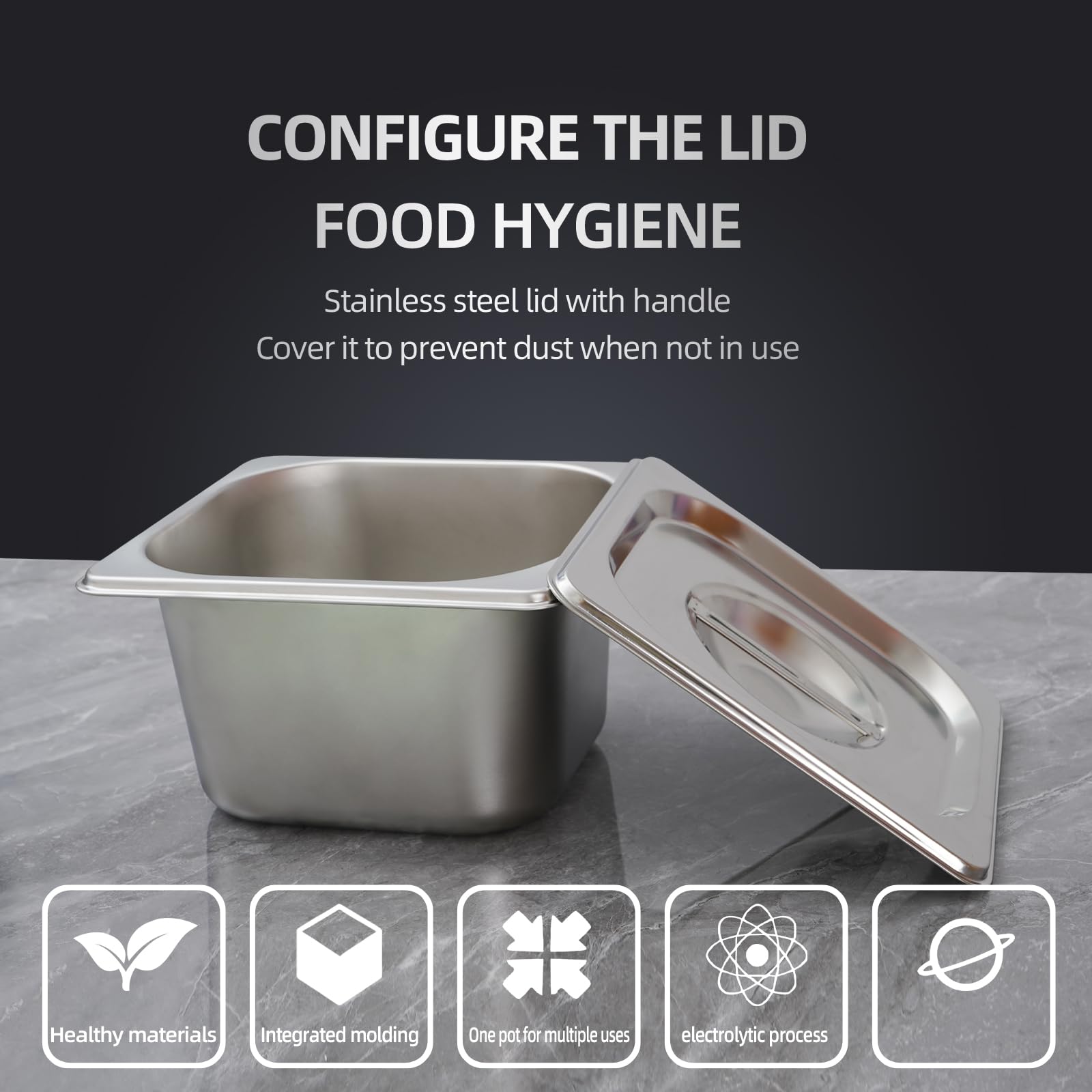 Contenitori per alimenti commerciali in acciaio inox, profonde con coperchio, per hotel, multiuso, con coperchio, per catering, cottura, buffet, conservazione degli alimenti (argento, 4 pezzi)