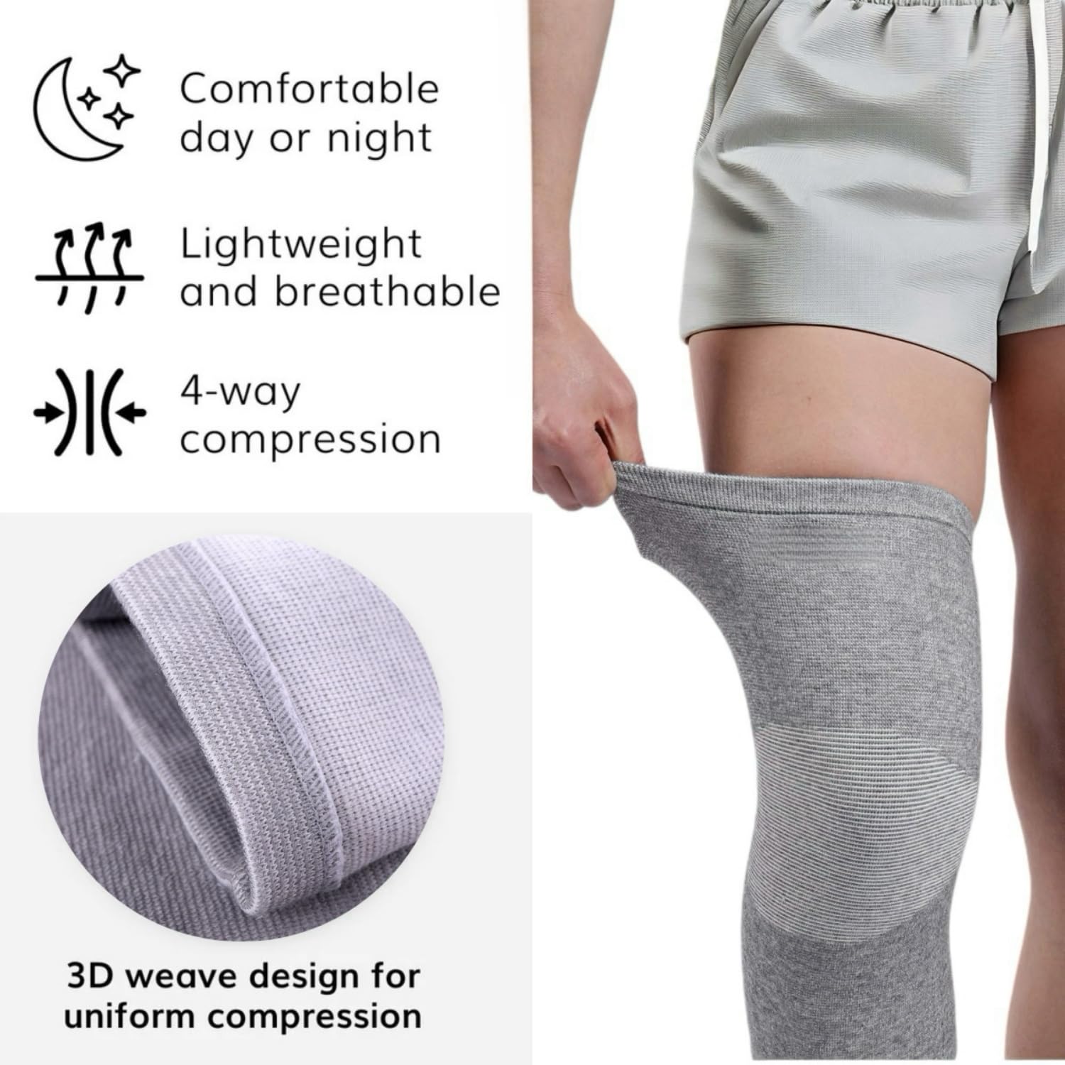 Bamboo Knee Sleeves, 2-Pack Knee Compression Sleeve Women Men Elastic Warm Slip-on Recovery Knee Brace for Arthritis Knee Pain - Image 3