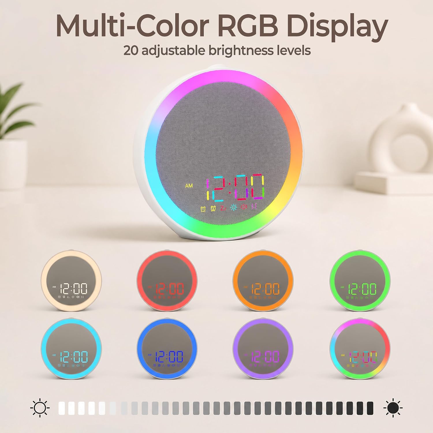 Alarm Clock for Heavy Sleepers, Loud Vibrating Alarm with Bed Shaker and 10-Color Night Light, 7 Sounds, USB Charging