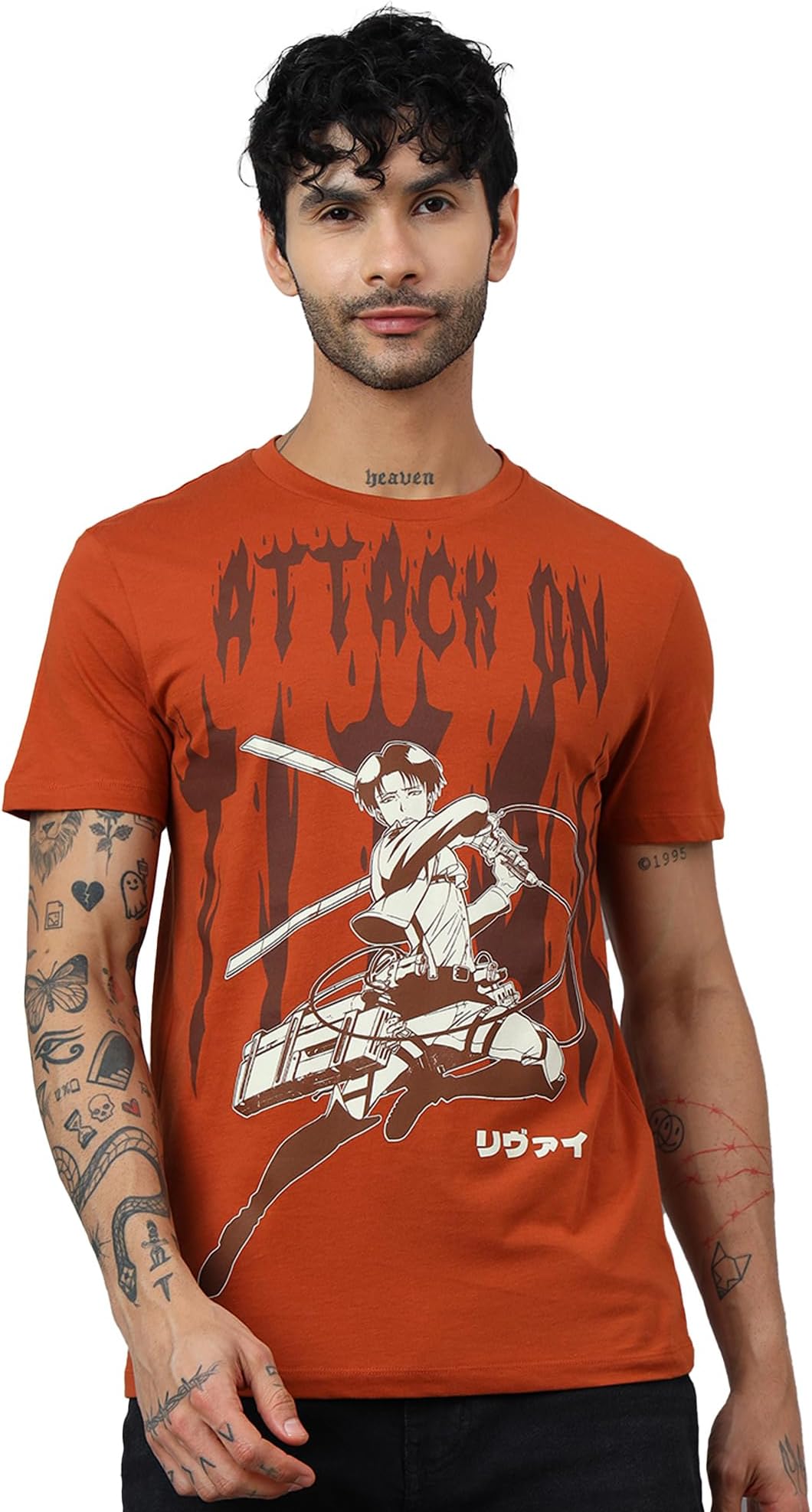 Attack On Titan: Captain Levi Graphic Anime Printed Pure Cotton Brown Regular Fit Tshirt for Men