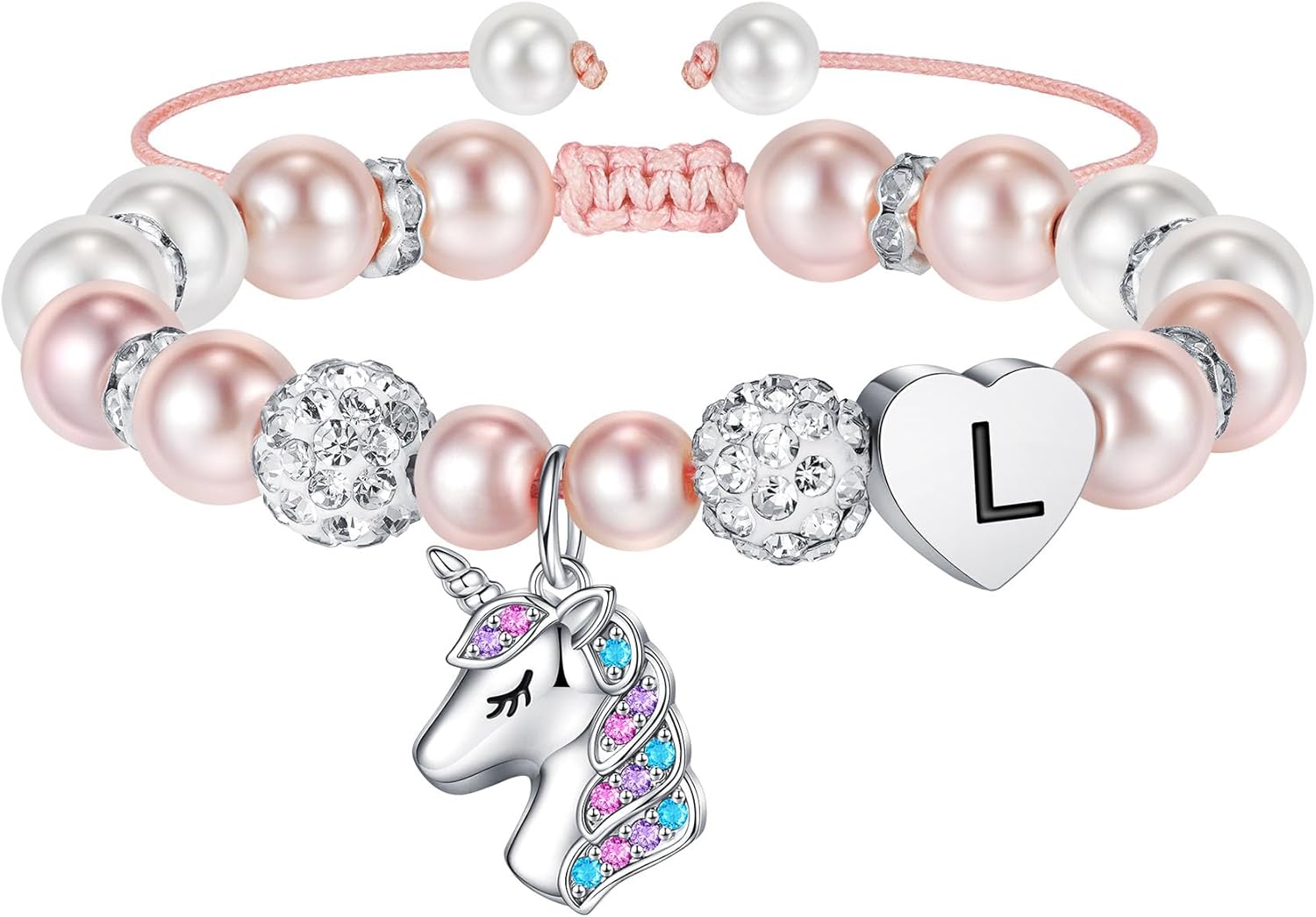 Hidepoo Valentines Gifts for Kids Girls - Unicorn Bracelets for Girls Kids, CZ Initial Unicorns Bracelet Adjustable Heart Initial Unicorn Bracelets Jewelry Birthday Gifts for Girl