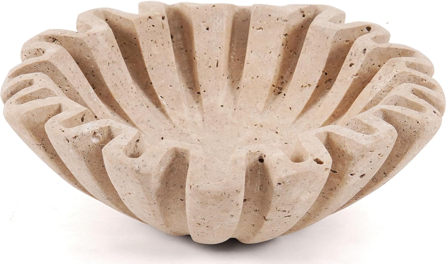 Marble Bowl Handcrafted 6 Inch Key Bowl, Travertine Small Scallop Catchall for Entry Table, Jewelry Holder, Stone Decorative Ruffle Bowl for Home Decor