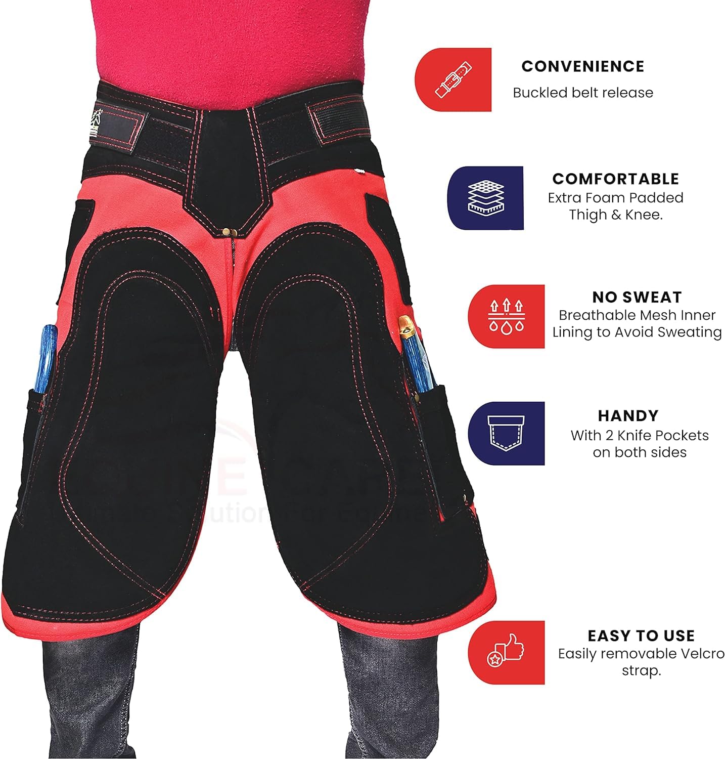 Grembiuli in vera pelle scamosciata 59 cm Rosso & Nero per zoccoli utensili trimmer chaps