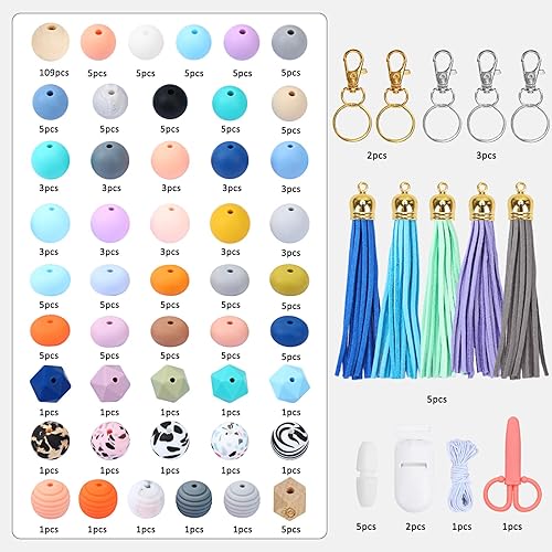 Miniatura 2 de QUEFE Kit de 278 cuentas de silicona a granel para hacer llaveros, cuentas de goma de 0.59 pulgadas de baja saturación, varios estilos y colores,