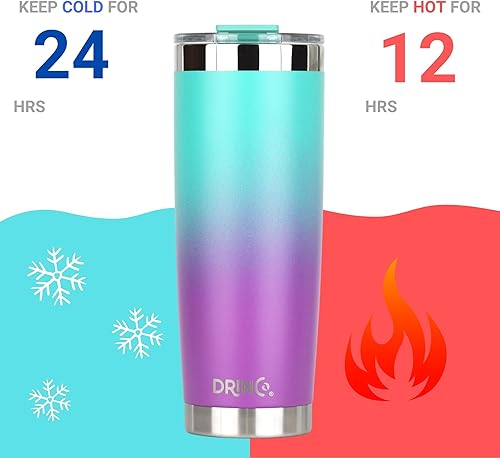 Miniatura 4 de Drinco - Termo de acero inoxidable, vaso aislado al vacío de doble pared con tapa, 2 popotes, para bebidas frías y calientes