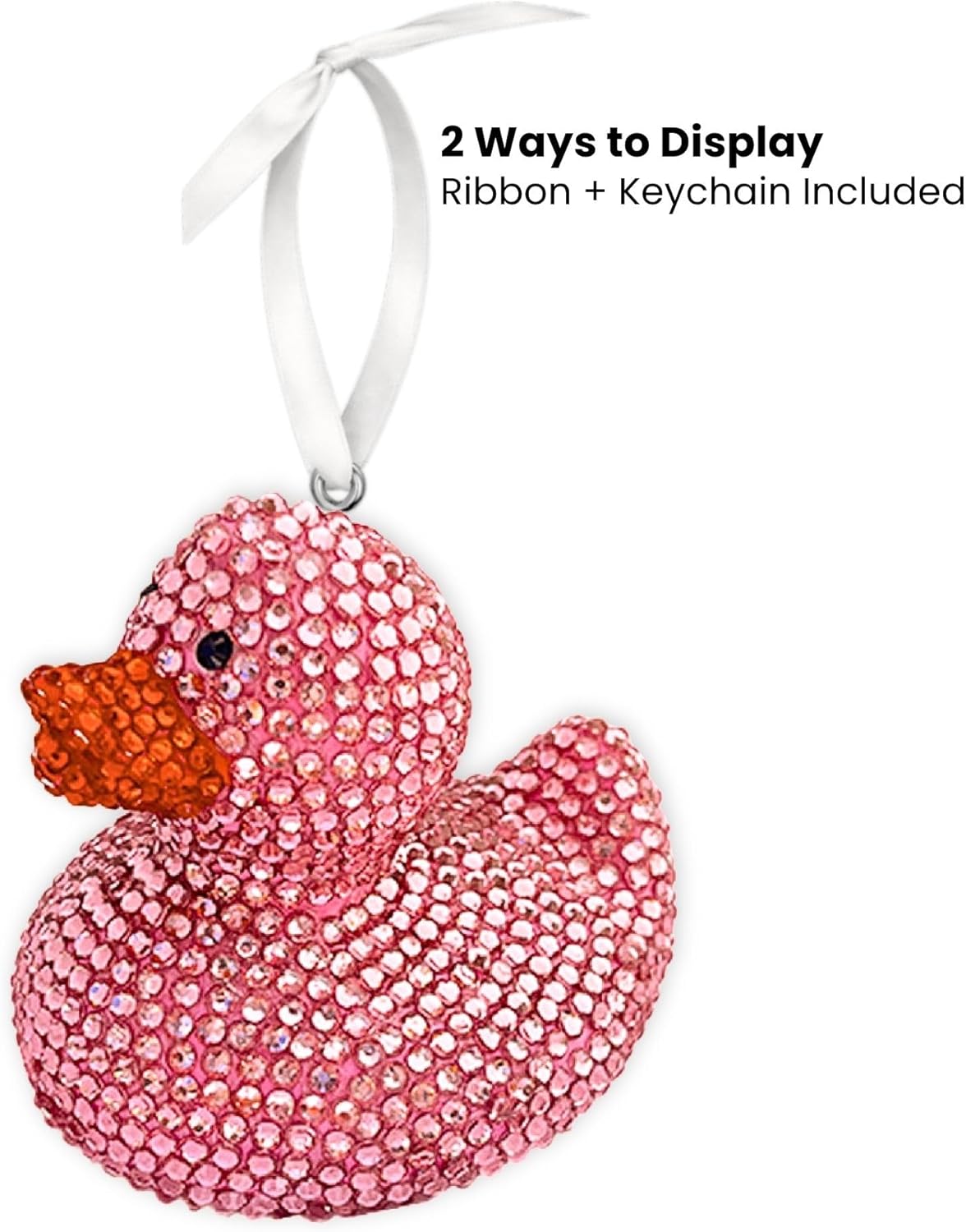 3.5” Rhinestone Cheer Duck Keychain – Sparkly Good Luck Charm, Backpack Charm, Mini Bling Gift (Bow Optional)