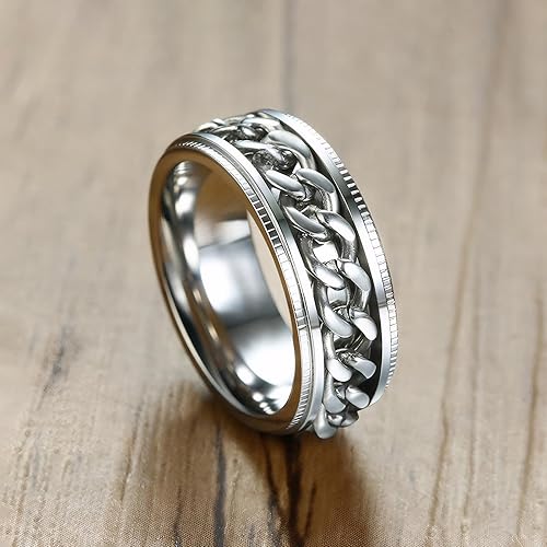 Miniatura 5 de Men's Spinner Ring Fidget Anxiety Rings 8MM Stainless Steel Fidget Rings for Men Women Anxiety Relief SilverBlackGoldBlue Beveled Edge Wedding Bands