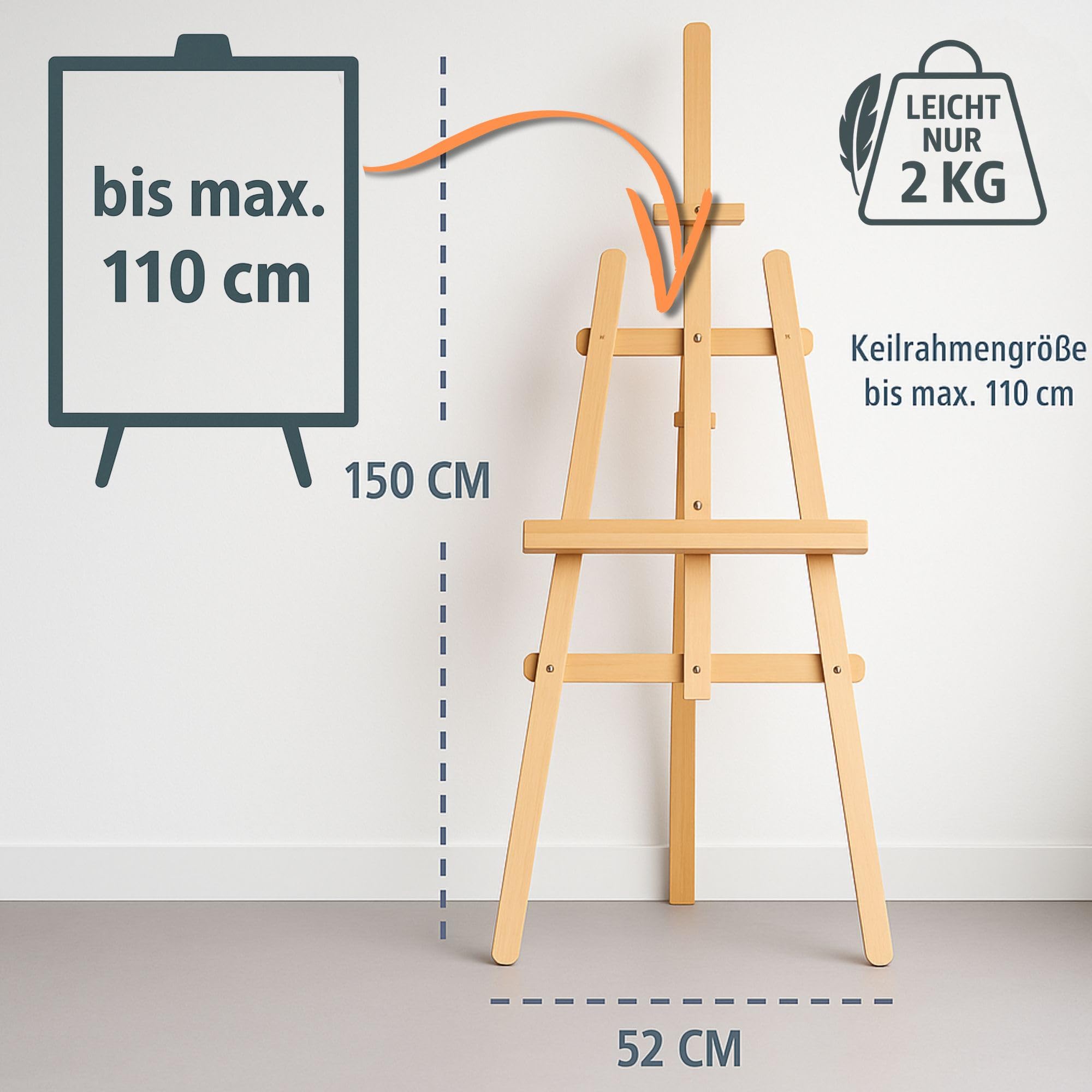 Painting Easel in Wood 150 cm (2 Pieces)- Foldable and Height-Adjustable easels for Painting Canvas Stand for Artists Paintings and Wedding tableaus Suitable for Children and Adults - Image 3