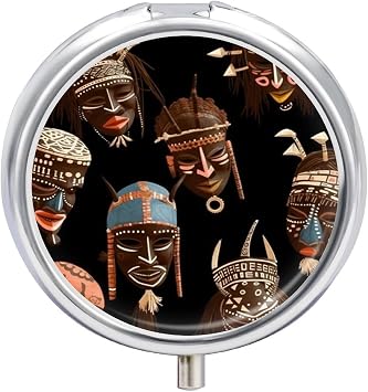 Medicine Box 3 Compartment Pill Box African Ritual Ethnic Tribal Printed Round Multi Function Pill Box for Vitamins Fish Oil