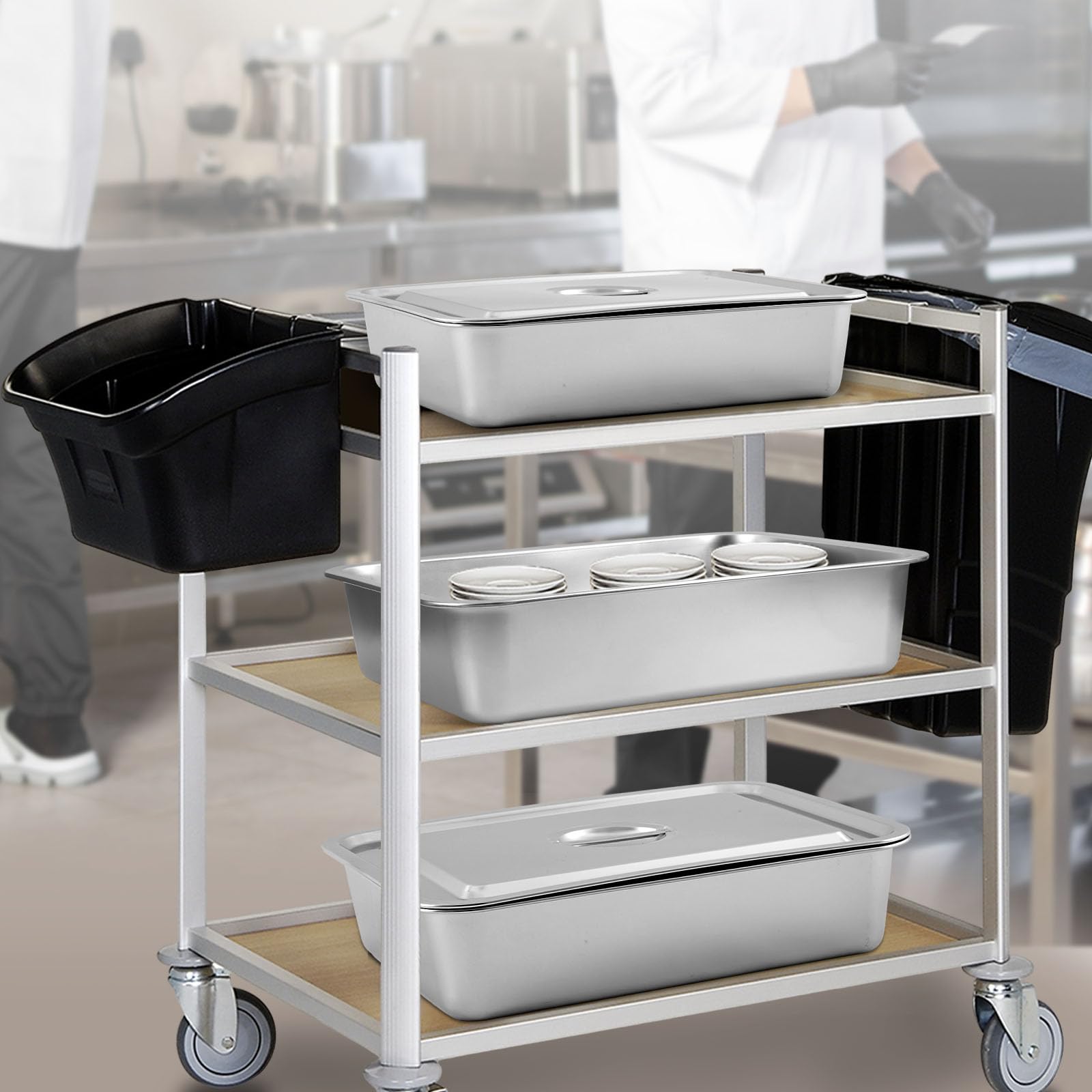 Stainless Steel Bus Tubs With Lid, 4' Deep Meat Utility Prep Box, D