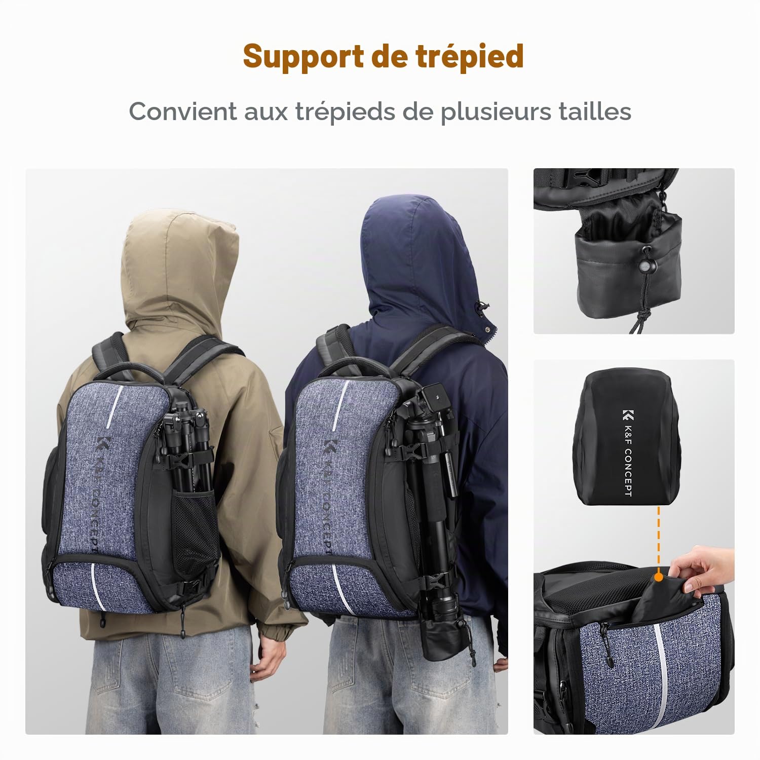 K&F CONCEPT Sac à dos pour appareil photo Canon Nikon Sony DSLR drone, objectif, ordinateur portable, trépied et accessoires avec housse de pluie