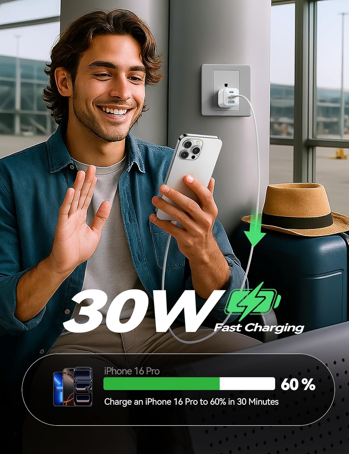 JOYROOM iPhone 14 13 Charger Fast Charging, 3-Port GaN USB C Block, 30W Type C Charging Block with Foldable Power Adapter for iPhone 12/13/14/15/16/17, iPad, Galaxy, and More (Pink) - Image 4