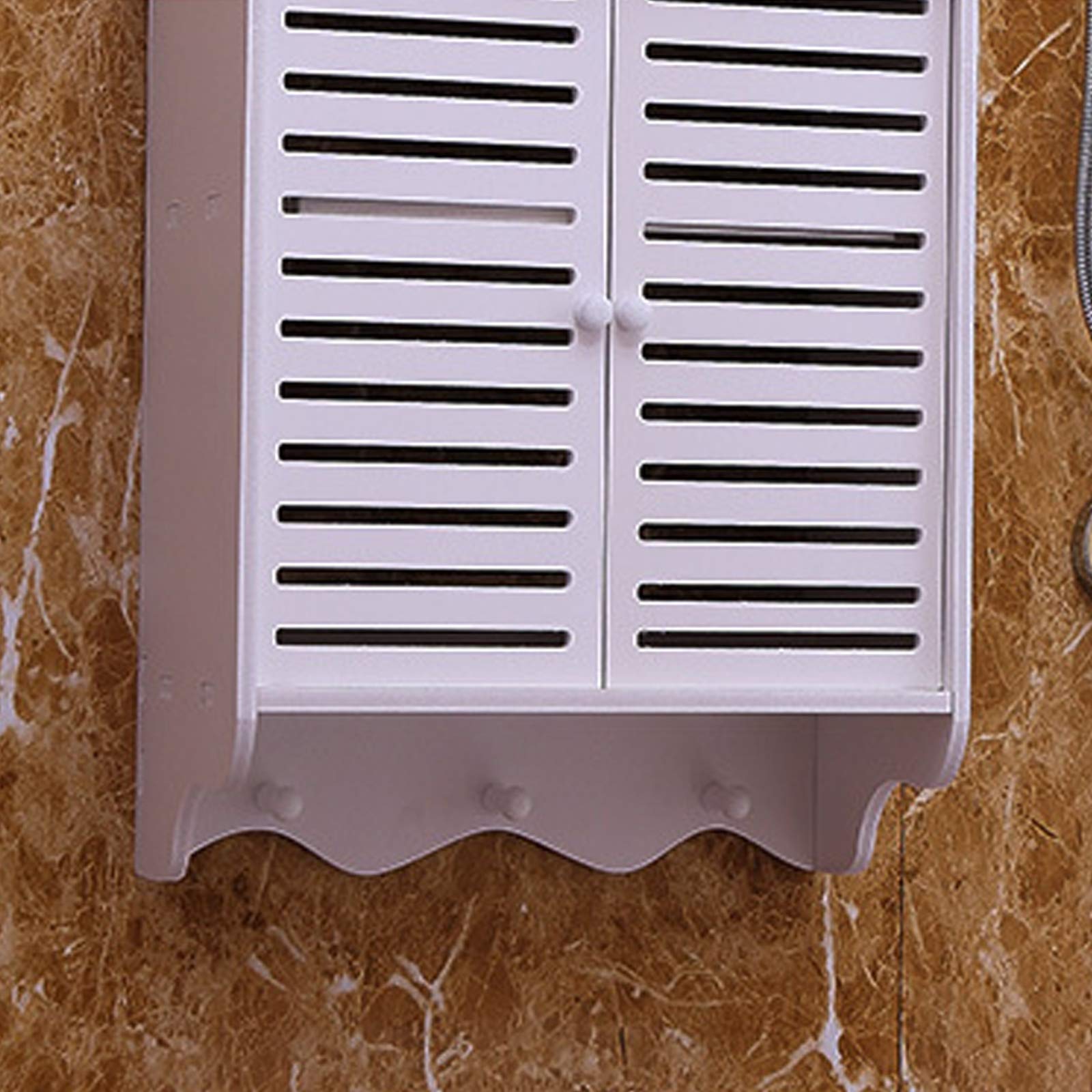 Armadio da bagno a parete bianco piccolo armadio a muro ripiano a muro in PVC organizzatore di stoccaggio sopra lo sciacquone con persiane porte doppie 2 livelli ripiano di stoccaggio