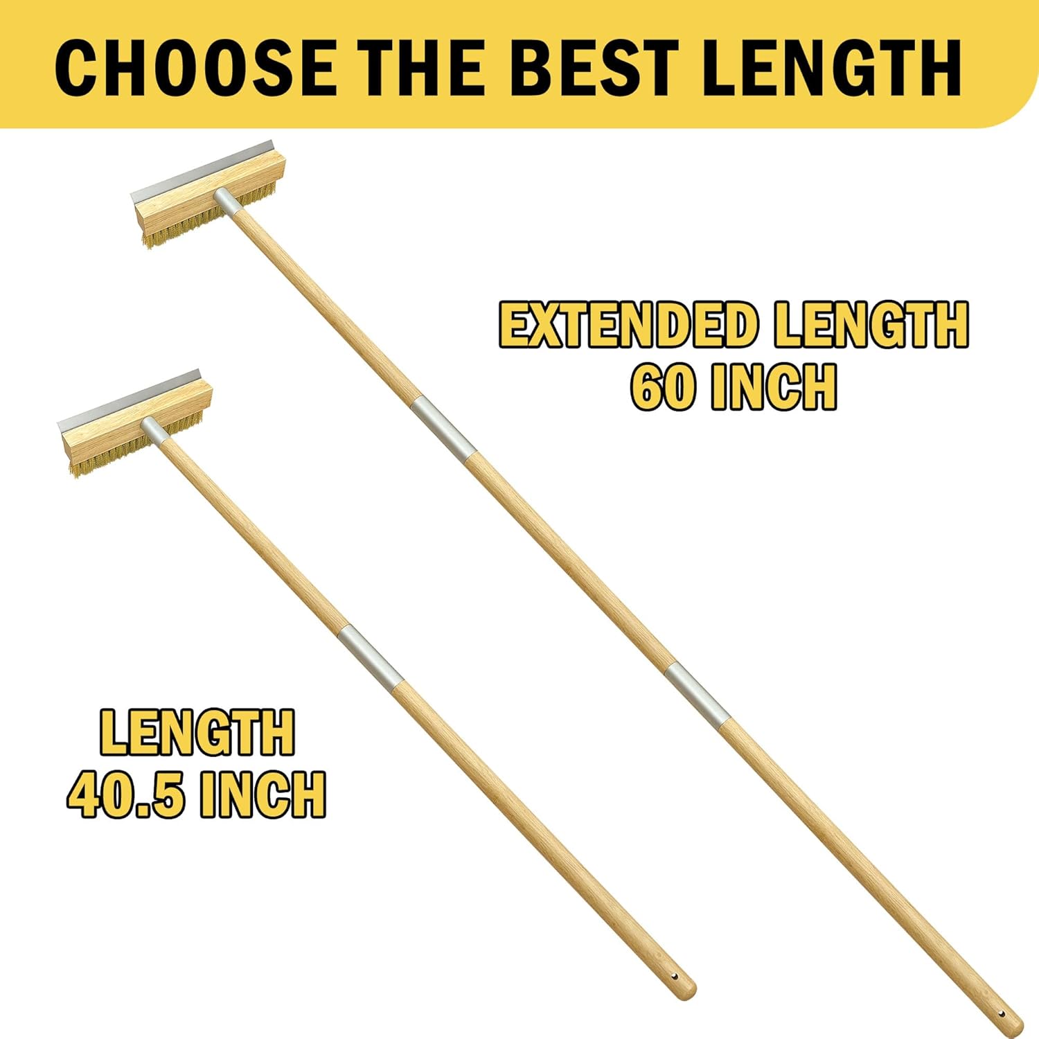 Pizza Oven Brush with Scraper,60-Inch adjustable-length Long Wood Handle Brass Bristles,Outdoor Pizza Oven Brush