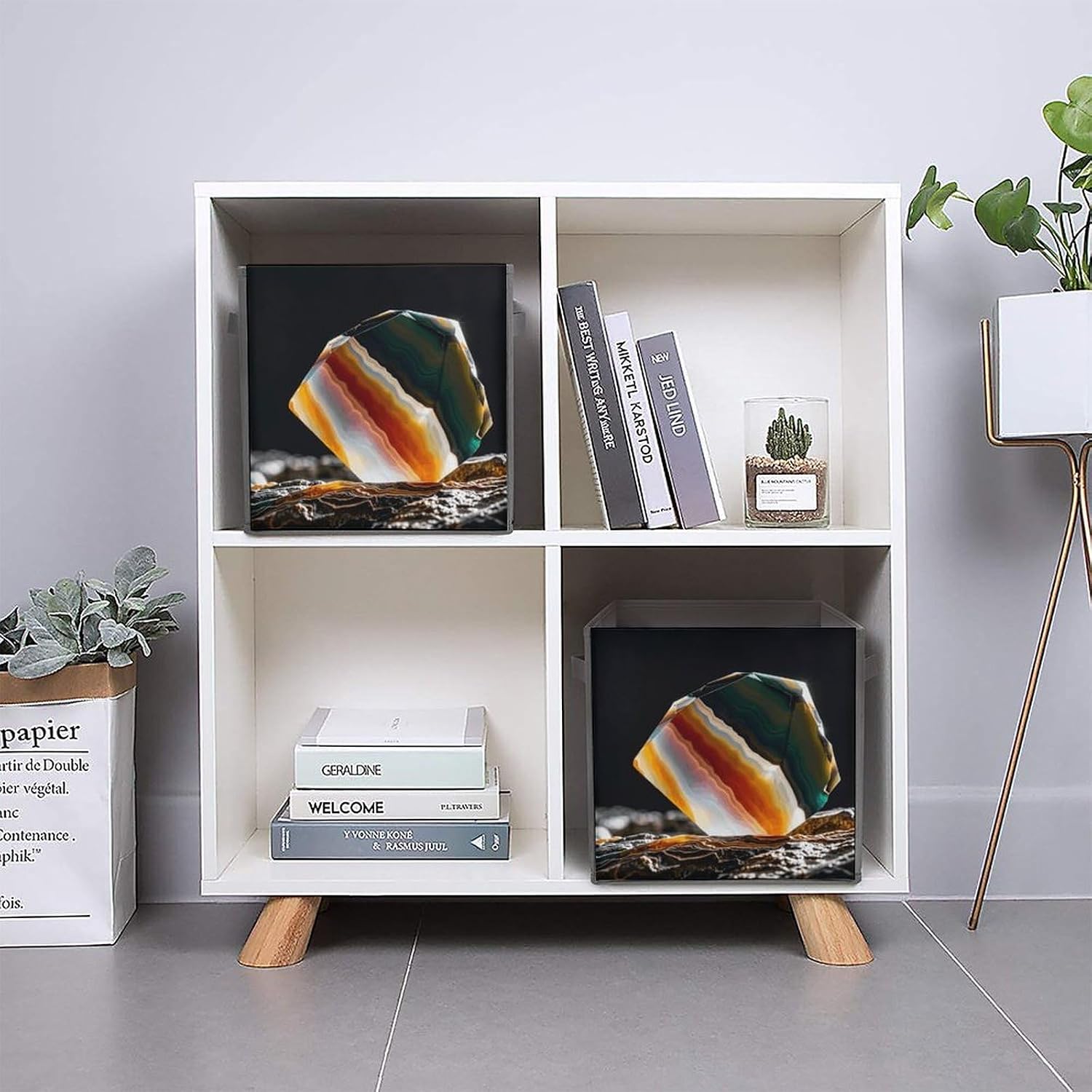 Folding Storage Bins Oxford Fabric Clothes Storage Boxes with Handles | Unique Gemstone Onyx Rocks Cube Organizer, Easy to Store, Multi Functional Cube Storage Organizer for Office Bedroom