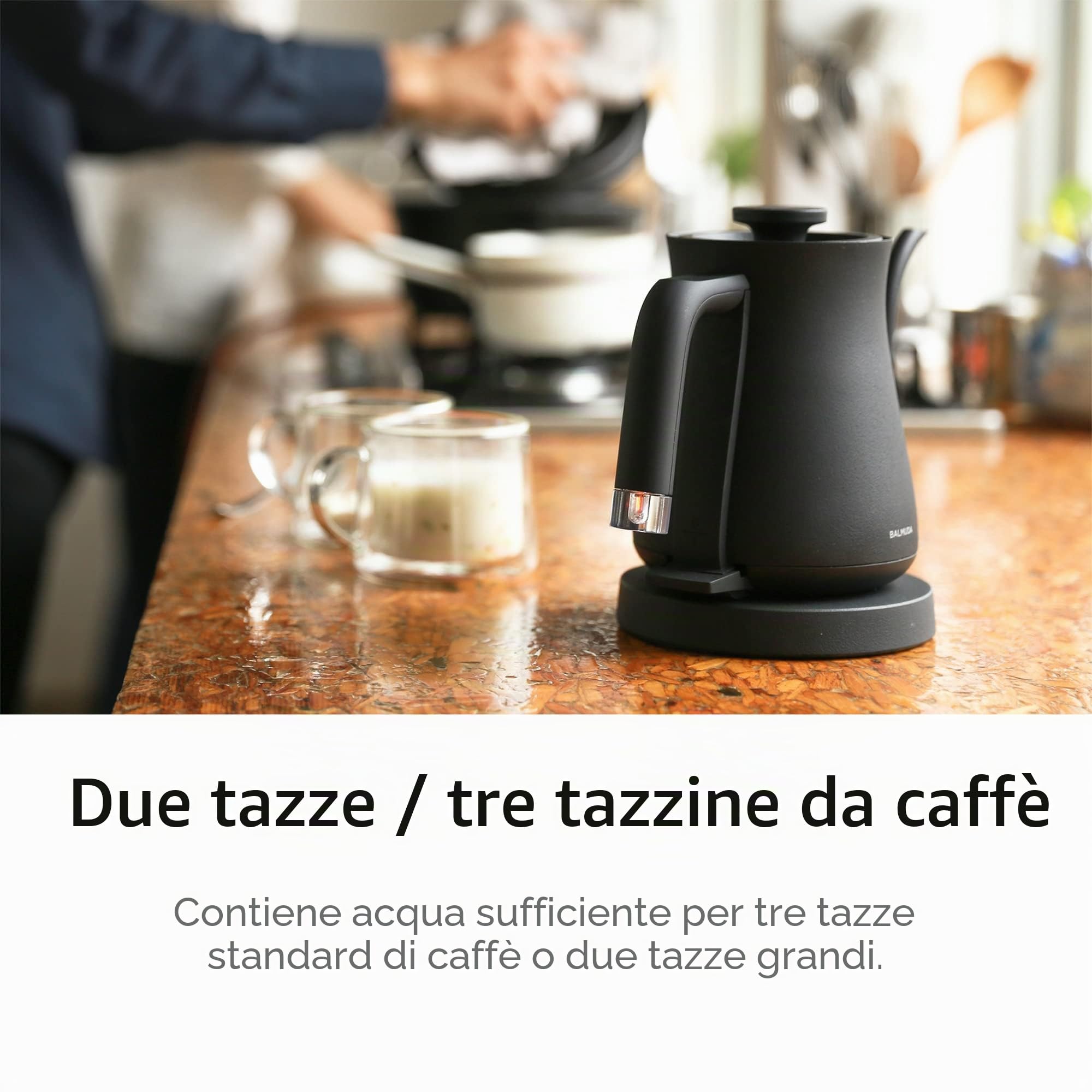 Balmuda Bollitore elettrico Collo di cigno Acciaio inossidabile 0,6 l Indicatore neon Tè e caffè K02H-BK Nero