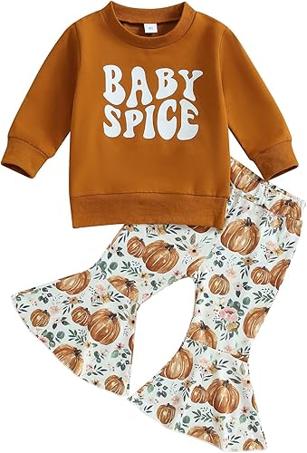 Kupretty Ropa de otoño e invierno para bebé niña, sudadera con cuello redondo y pantalones acampanados, conjunto de trajes de Halloween