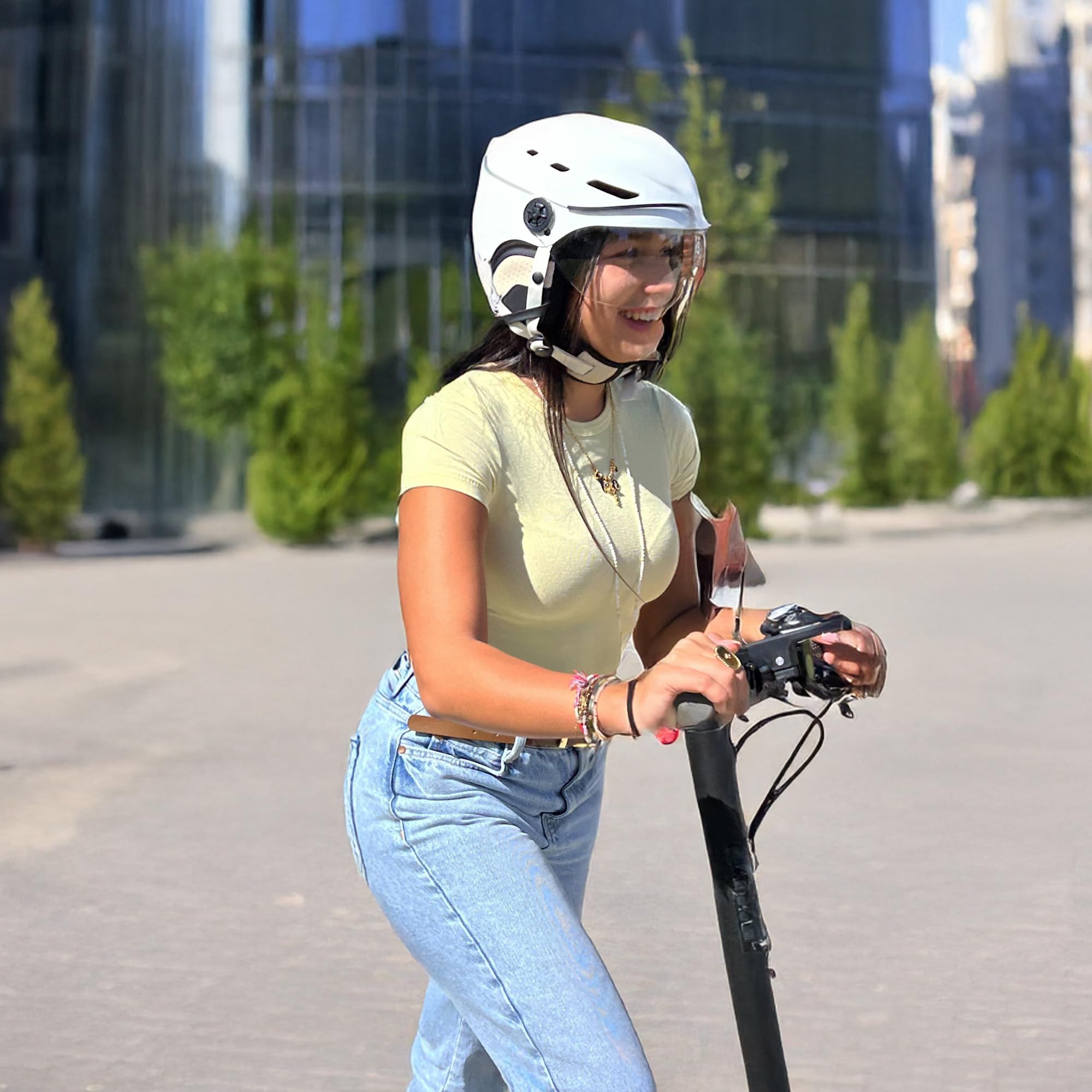 T'nB Visor, Casco de protección de Bicicleta y Patinete eléctrico para Hombre y Mujer, Visera Transparente, Ajuste de Rueda, Orejeras Desmontables, Talla L (Circunferencia de la Cabeza 58-62 cm