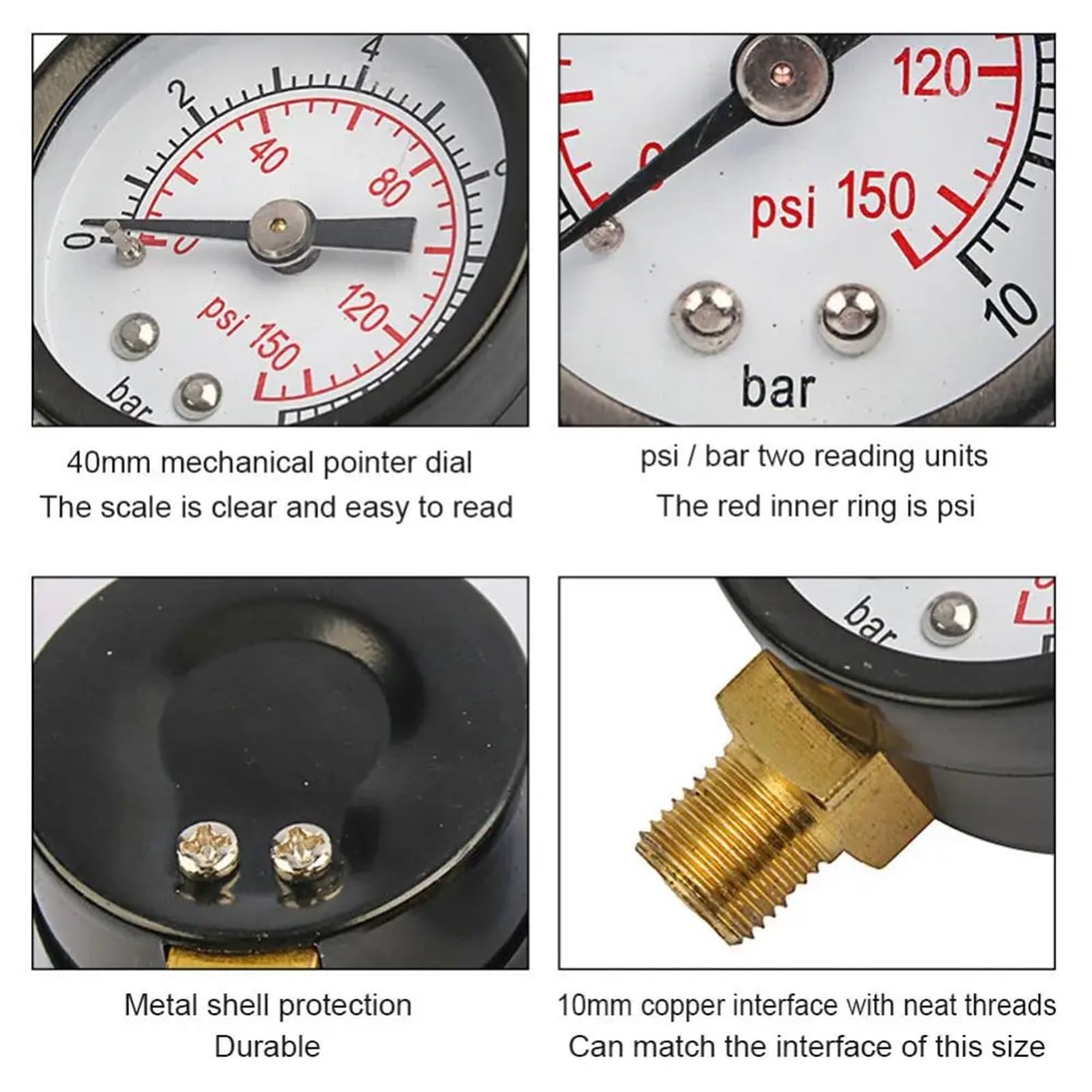 Manómetro Medidor de presión de gas con interfaz roscada de 1/8 de pulgada for bomba de aire Filtro separador de agua y aceite Accesorios for herramientas neumáticas
