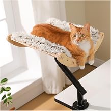 PAWZ Road Wood Cat Desk Bed, 360 Rotatable Hammock Bed Supports to 50 Lbs