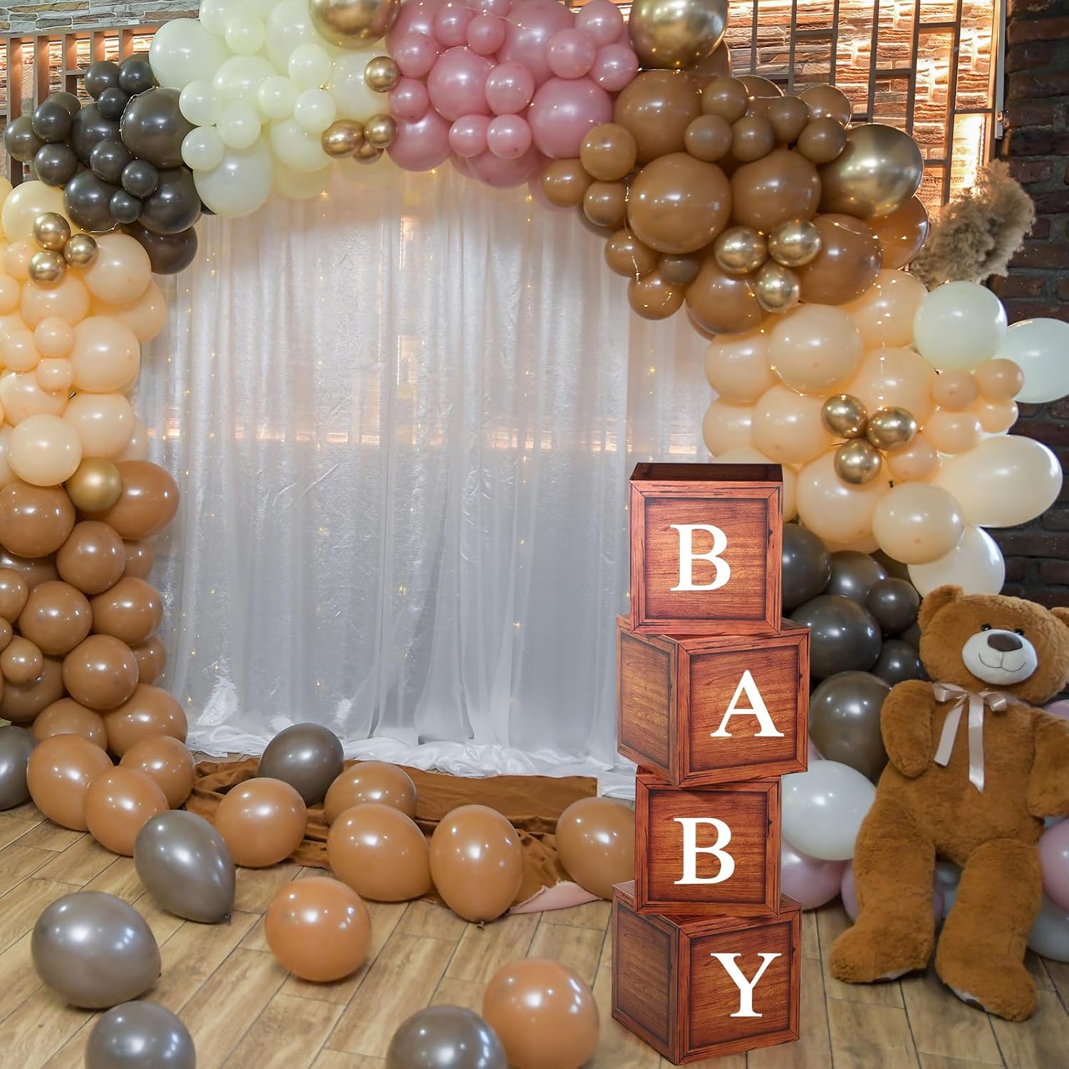 Dunzoom 8 Pcs Wood Grain Print Baby Balloon Boxes with 99 Letters and 20 Numbers for Woodland Baby Shower Rustic Wedding Safari Birthday Party Decorations Supplies image 4