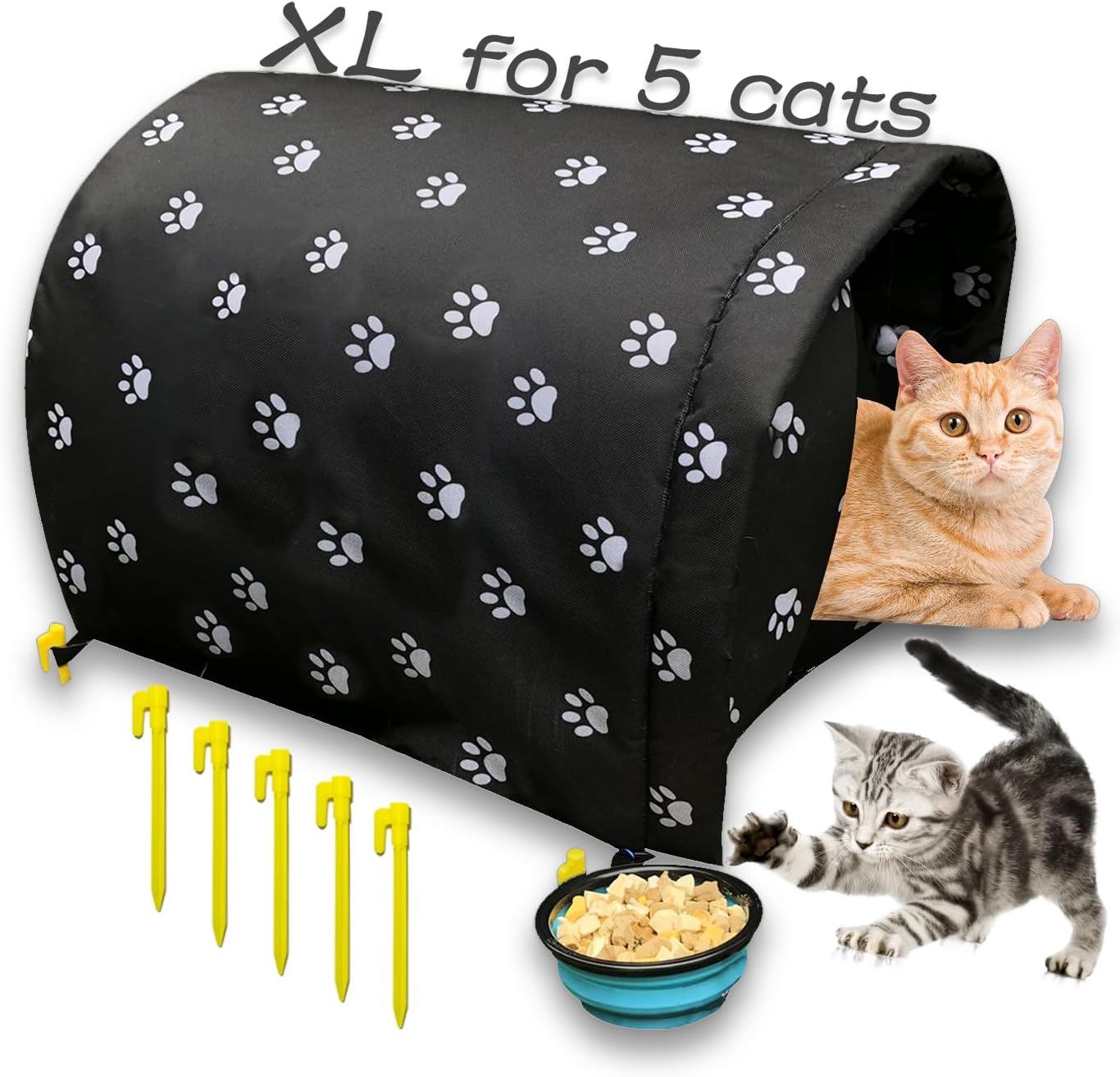 Size XL Cats Shelter Big for 5 Adult Cats Outdoor Feral Cat House for Winter, Waterproof and Warm Cat House Outdoor Insulated,Foldable Cotton Filled Thicken Stray Cats Dogs Tent Shelter (Blue Bowl)