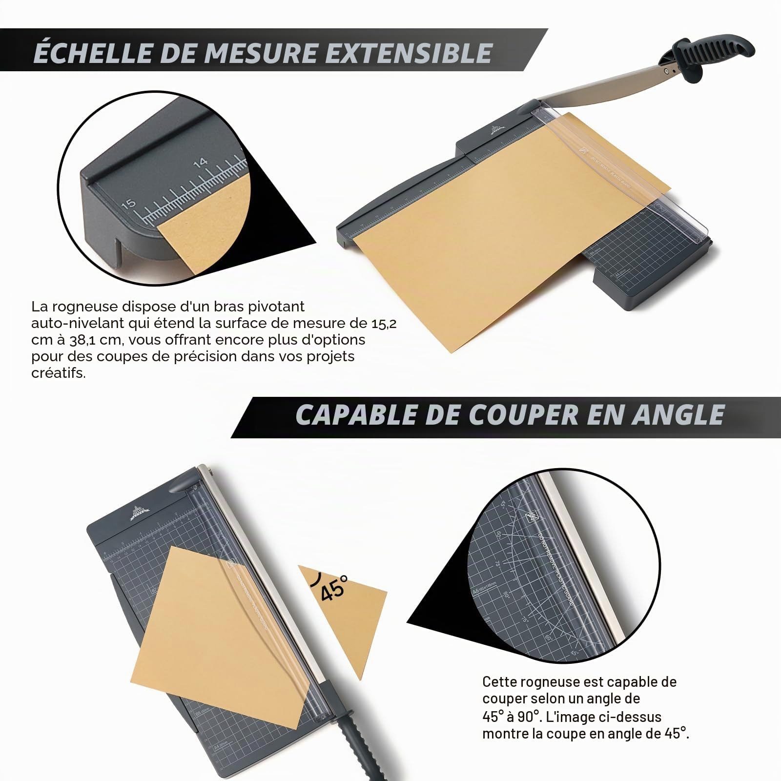 Massicot A4 Outil de Scrapbooking avec Protection de Sécurité et Verrouillage de la Lame Couper Papier et Photo，Coupe Papier à Guillotine Peut Couper jusqu'à 10 Feuilles（Gris foncé）