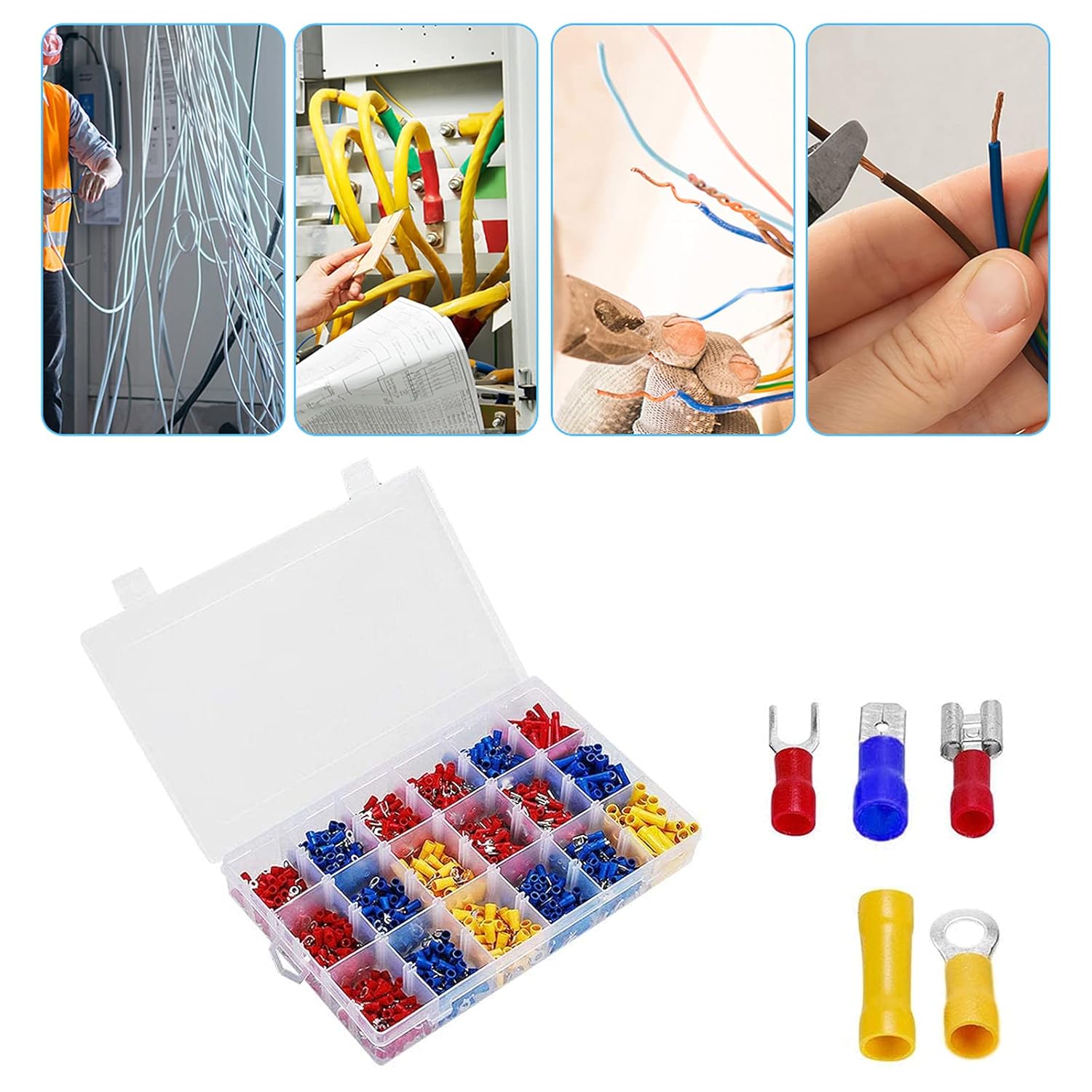 Eagles 1200Pcs Assorted Crimp Terminals, Wire Connectors, Mixed Assorted Lug Kit, Spade Ring Set for Automotive, Electrical Wirings, LED Lighting, Home DIYer(Color: Red, Blue Yellow)