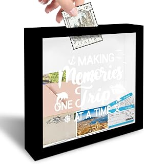 8" x 8" Black Travel Shadow Box Frame - Making Memories One Trip at A Time - Travel Wooden Display Memory Saver with Slot for Tickets, Keepsake - Gifts & Decorations for Family & Friends - A02