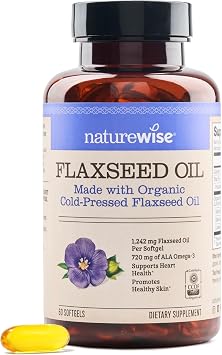 NatureWise Flaxseed Oil 1200 mg, Fish Free Omega 3 6 9 with 720mg ALA - CCOF Certified Organic Flaxseed Oil - Plant-Based Omega - Cold Pressed, Non-GMO - 60 Softgels[2-Month Supply]