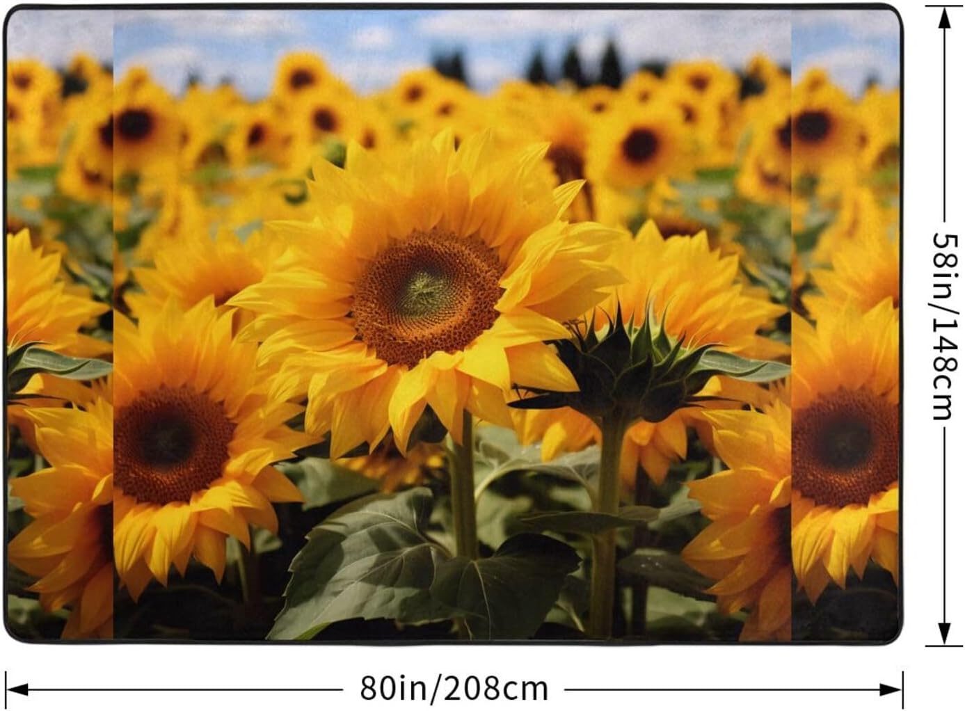Flannel Non-Slip (Yellow Sunflower Field) Rug Pad 80×50in Soft Washable Protective for Hardwood Floors Bedroom Bathroom Living Room