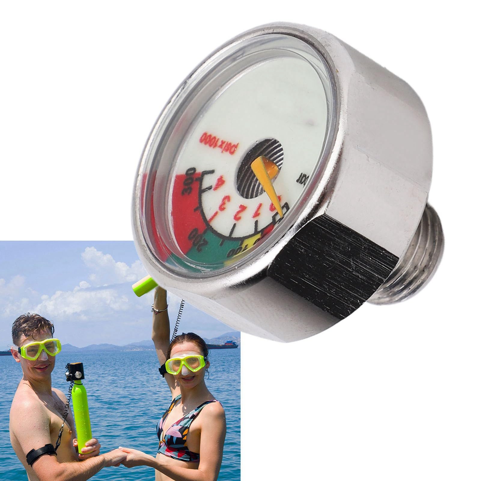 cardyven Pony Bottle Pressure Ga uge, Air Diving Cylinder Oxygen Tank Stainless Steel Water Proof M10 Dual Scale (BAR PSI) for Accurate Tank Pressure Readings