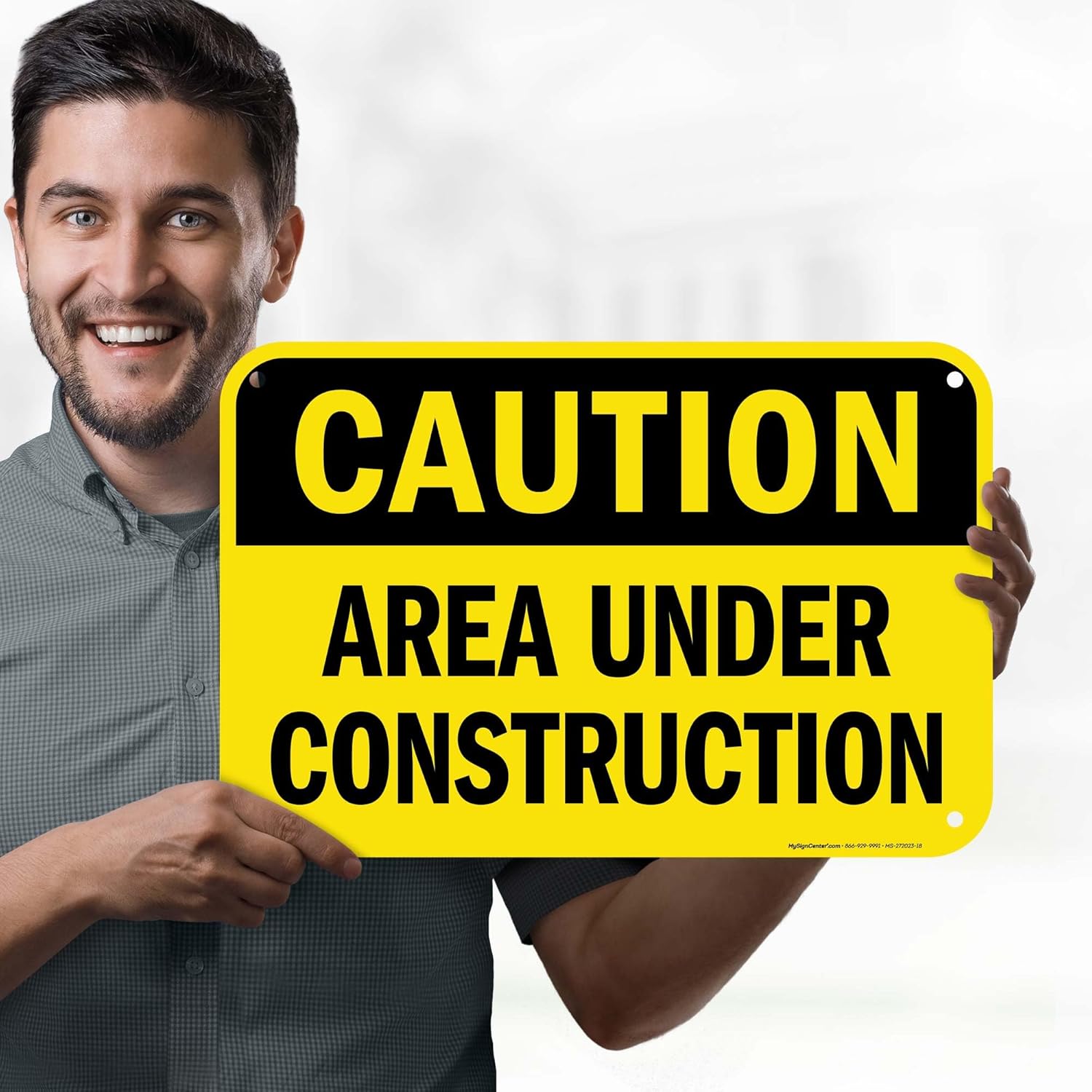 Caution Area Under Construction Sign, 12x18 Inches, 55 mil thick HDPS (high density polystyrene), Made in USA by My Sign Center