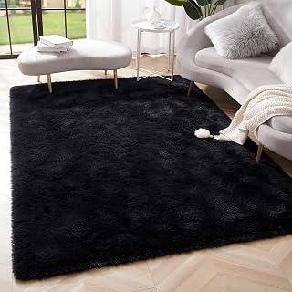 Soft Plush Bedroom Carpet 60x100cm Modern Anti Slip Rug for Living Room & Kids Room Black Long Hair Dust Mite Resistant Floor Mat