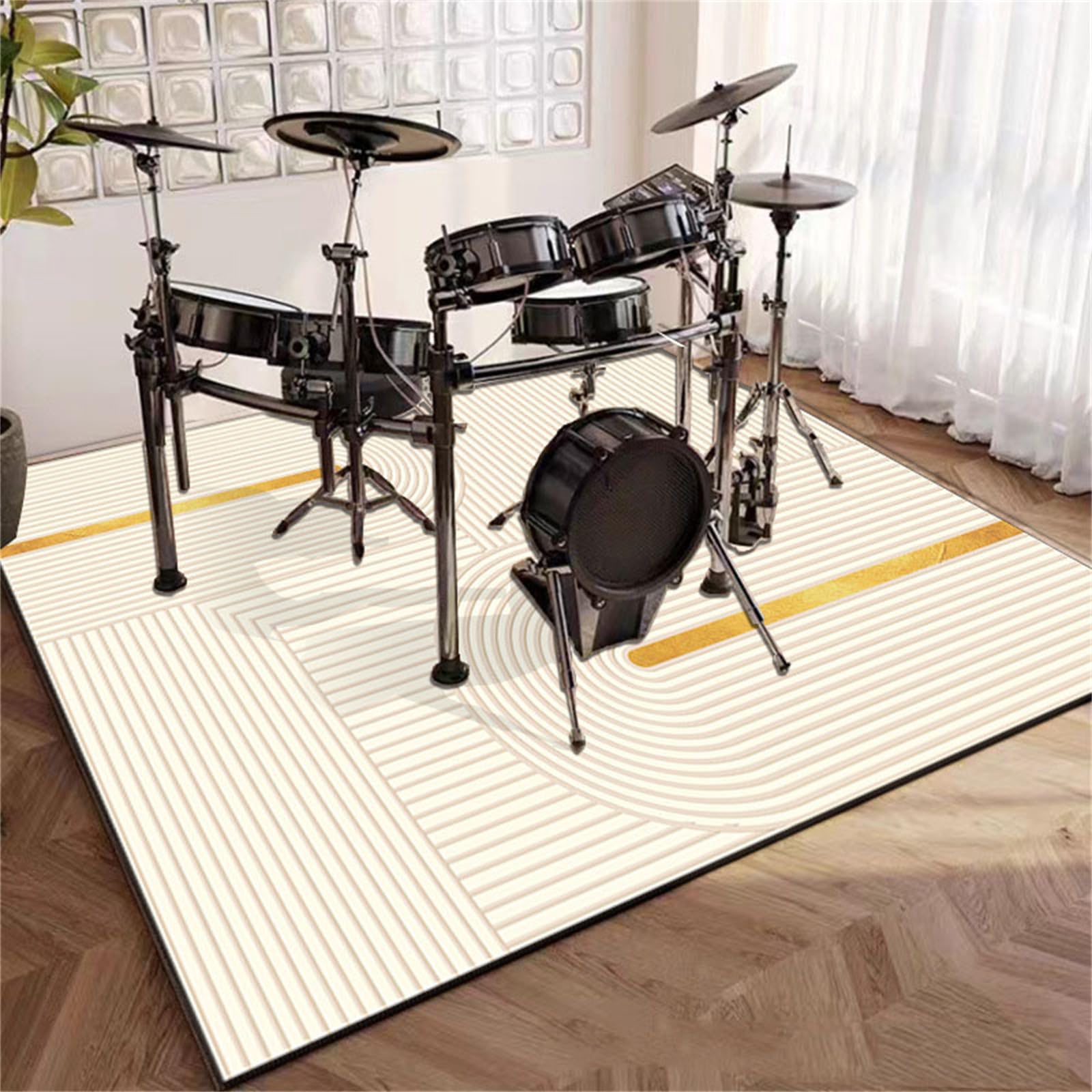 Hixingo Tappeto Insonorizzante per Batteria Acustica, Tappetino per Batteria Elettronica e Percussioni Tappetino Insonorizzante Antiscivolo per Musica Pratica (Linea oro,1.2 * 1.6m)