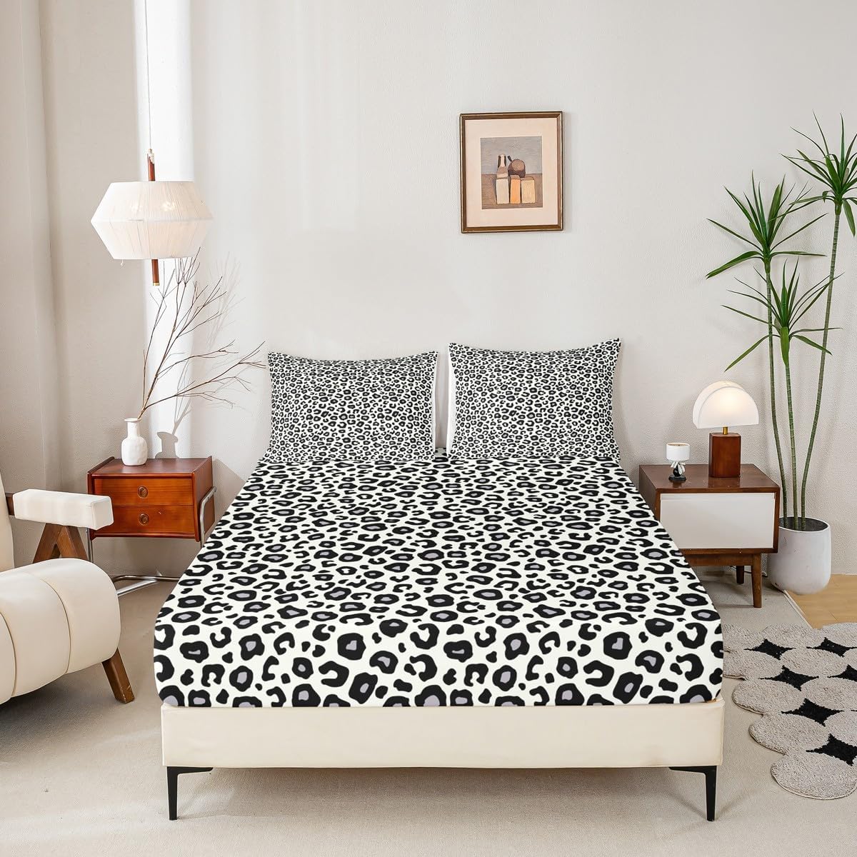 Wild Animal Skin Bed Sheet King Set,Black Grey Cheetah Fur Sheet Sets Adults Room Decoration,Leopard Print Bedding Set with Flat,Fitted Sheet,2 Pillow Cases