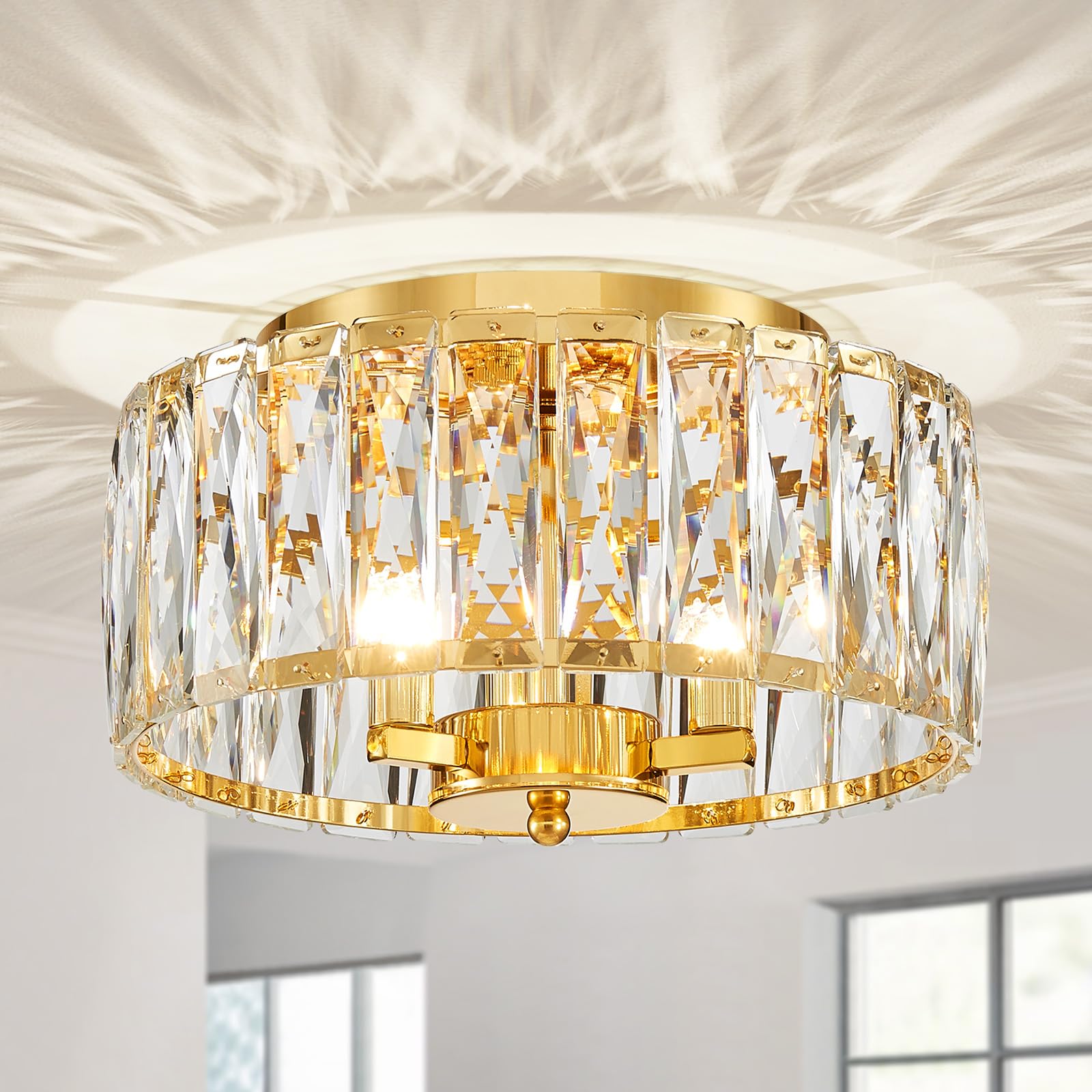 ElegLumi Crystal Ceiling Light, 3-Light Modern Flushmount Ceiling