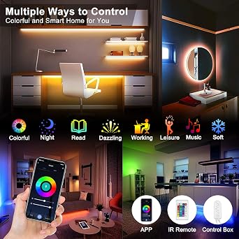WiFi Wireless LED Light Controller, Smart RGB LED Strip Lights Controller, WiFi/APP/Voice Control/Music Sync/Remote Control for 12v 4-Pin 10mm RGB Led Strip Lights, 16 Million Colors