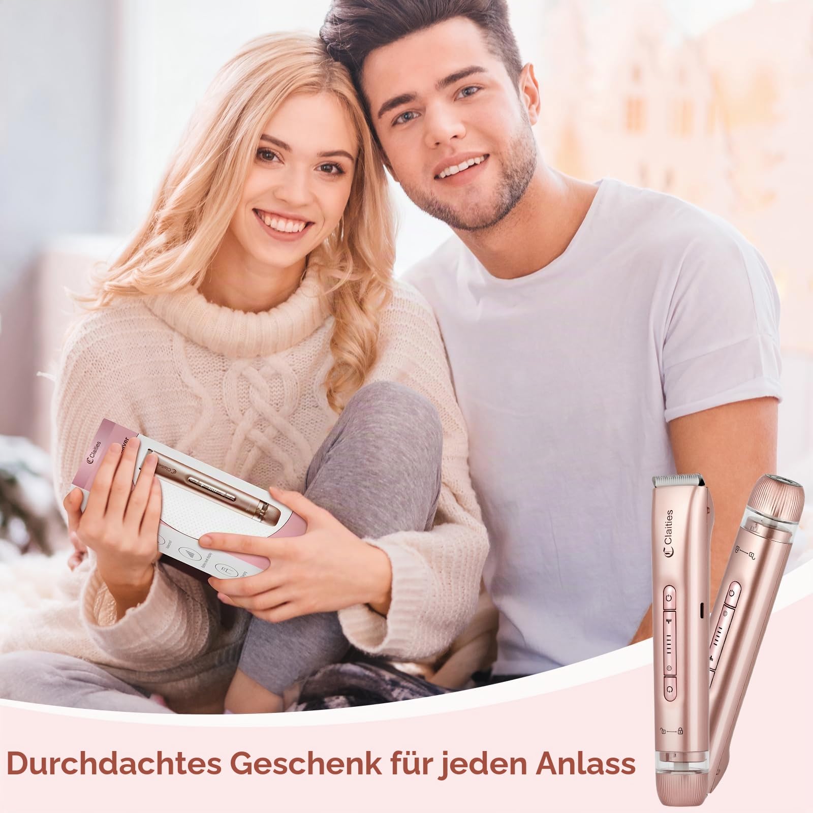 2-in-1 Damen-Bikini-Trimmer mit zwei Kopfen, IPX7, wasserdicht, Nass- und Trockenanwendung, Körperhaarschneider und Gesichtshaarentferner für Bikini, Achselhöhlen, Beine, Arme, Körper, Gesicht