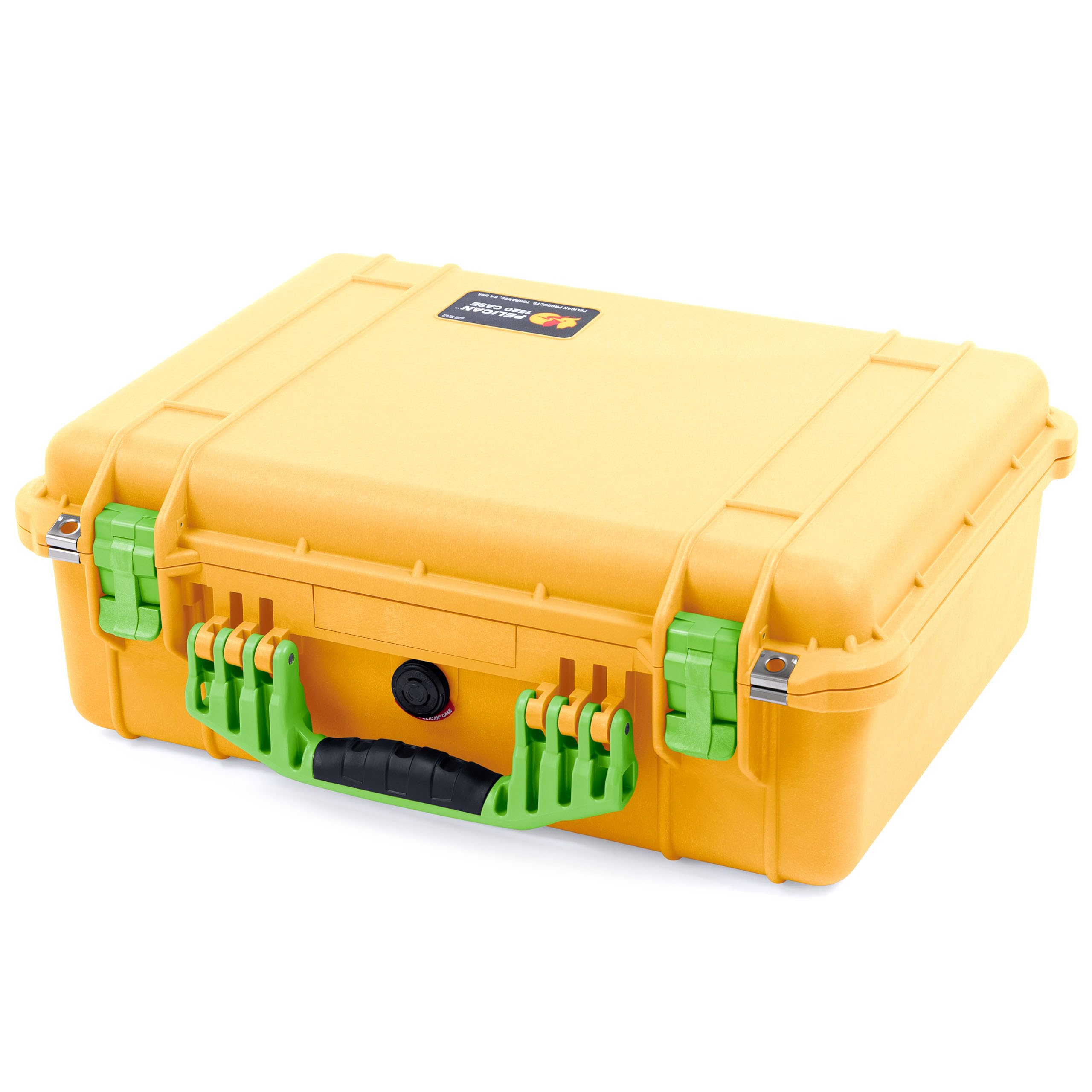 Pelican 1520 Case by ColorCase - Yellow - Medium Size Waterproof Case with Grey Padded Dividers & Mesh Lid Organizer - Lime Green Handles & Latches