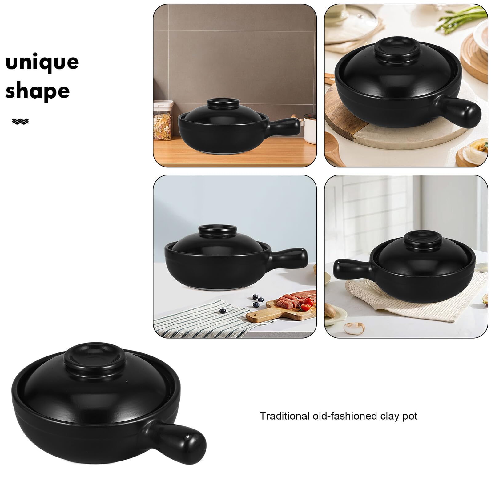 Cazuela de Cerámica Negra de 900ml con Tapa para Arroz