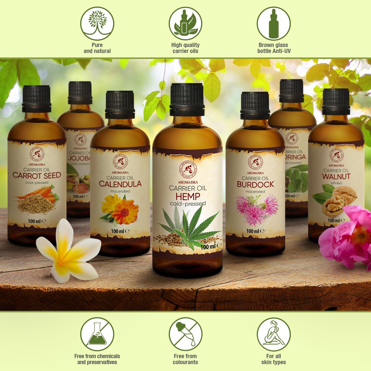 AROMATIKA Hemp Seed Oil 3.4 Fl Oz - Pure Cold-Pressed Carrier Oil