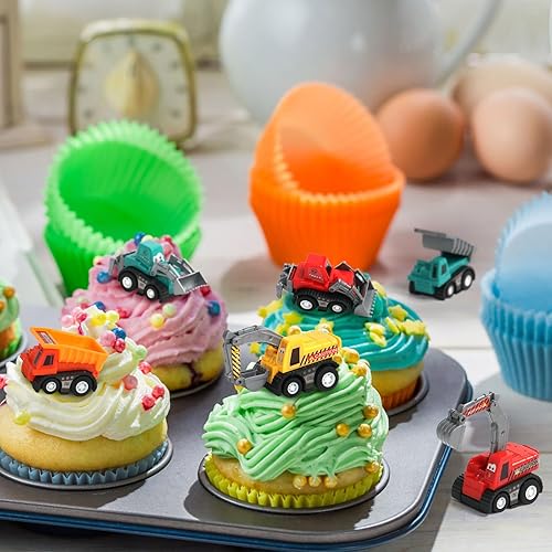 Miniatura 8 de Juego de vehículos de construcción que se empujan para atrás, de plástico, de 9 piezas, excavadora y camión de residuos, para niños preescolares