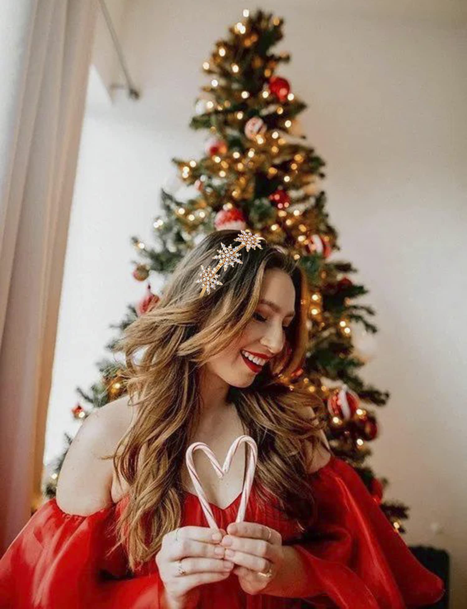 Fasce per capelli di Natale con fiocco di neve per donne con strass per feste invernali e fiori di neve