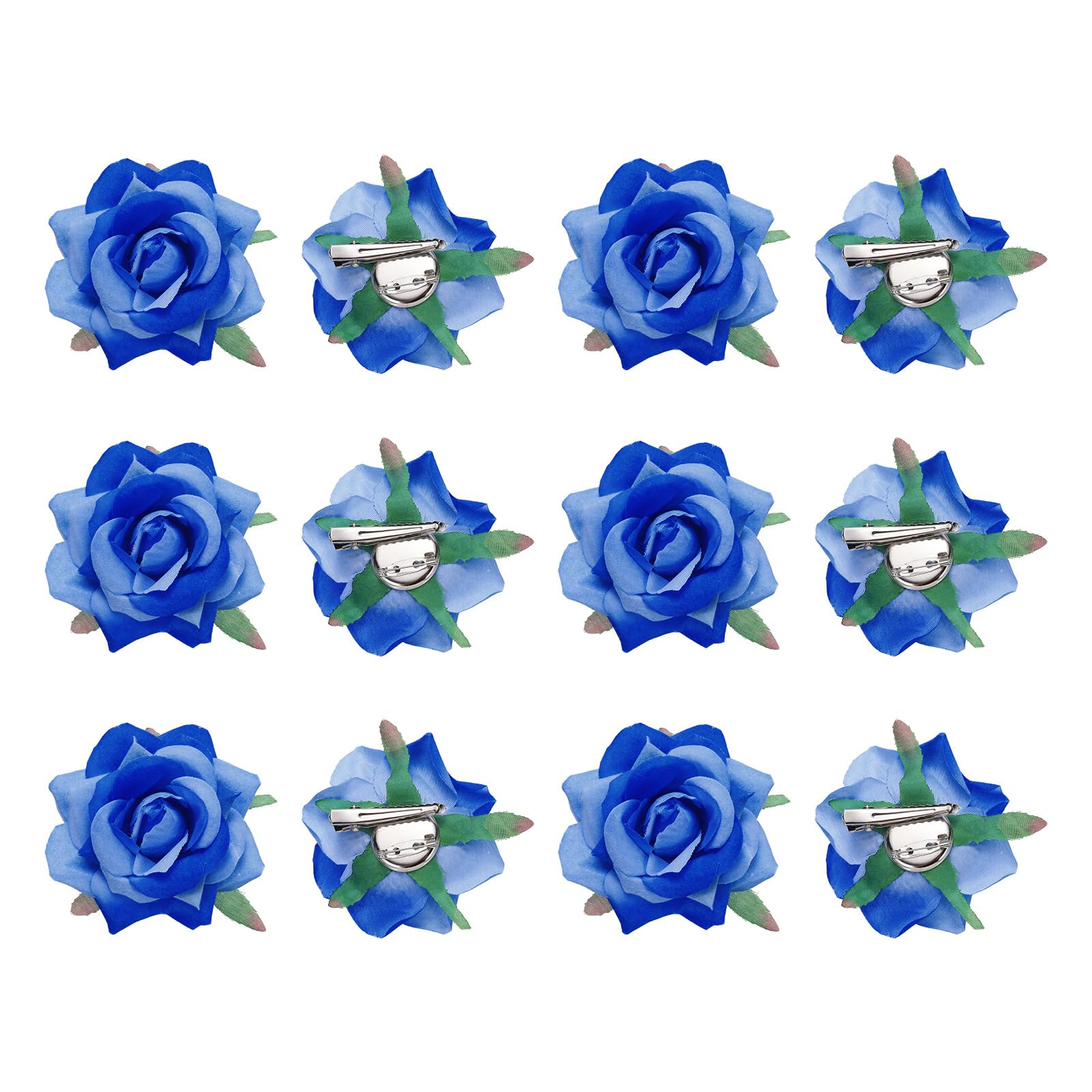 QUARKZMAN 12pz Mollette per Capelli a Forma di Fiori Rosa 3 Pollici Mollette Capelli a Forma di Fiore Spilla Capelli per Donne Accessori Capelli Blu