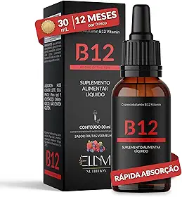 Vitamina B12 Sublingual em Gotas ELLYM NUTRITION Sabor Frutas Vermelhas Auxilia no Funcionamento do Sistema Imune e Metabolismo Energético (30 mL)