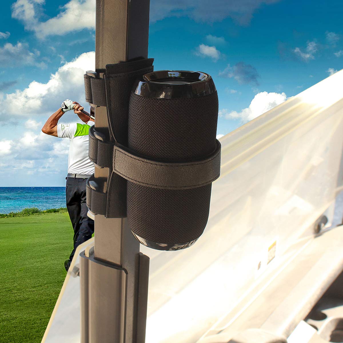 Golf Cart Speaker Mount, Universal Portable Adjustable Strap Fits Most Bluetooth Wireless Speakers Attachment Accessory Holder Bar Rail