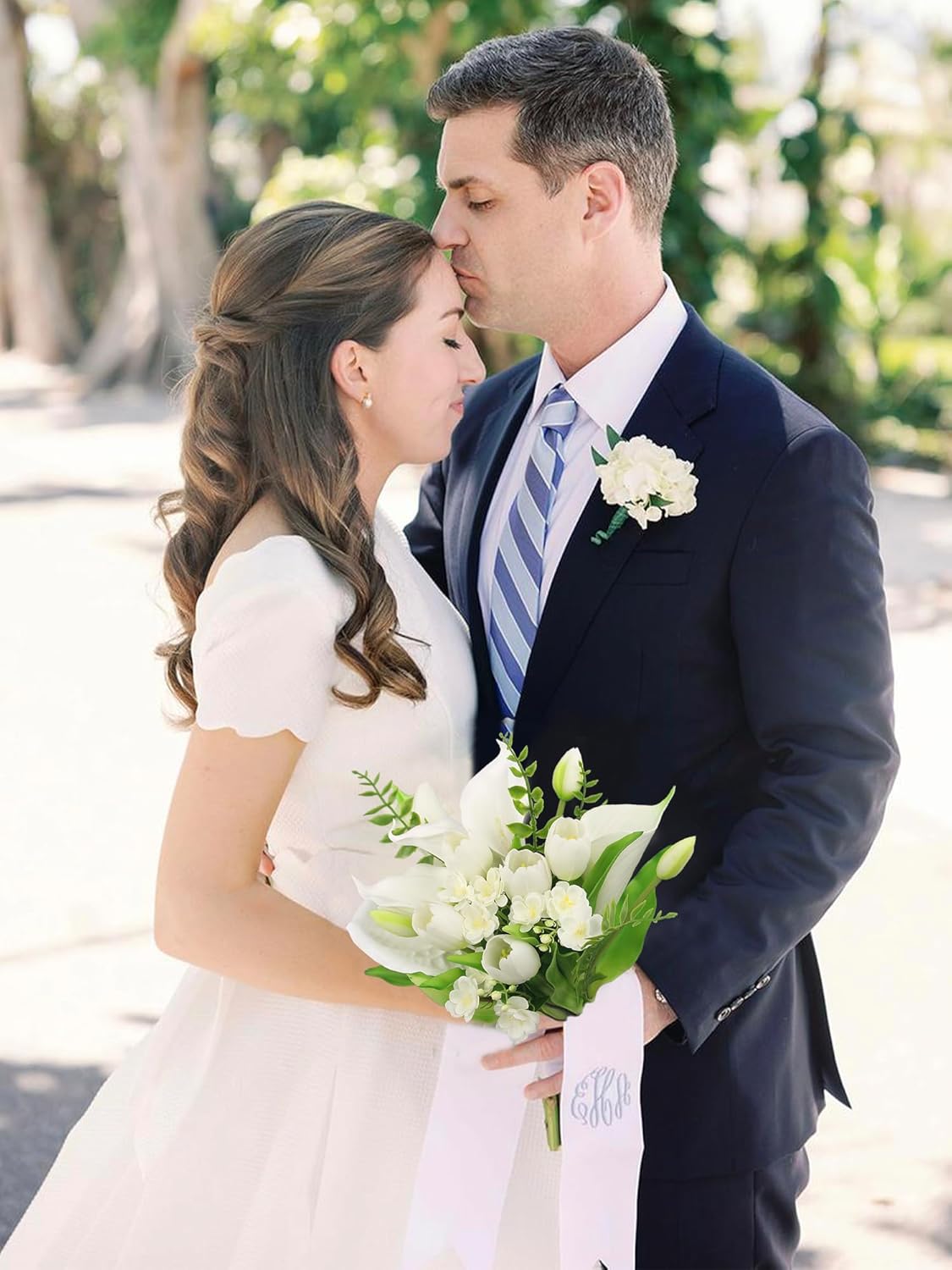 Rinlong 11.8 Inch Silk Posy Wedding Bouquets for Bride Artificial Tulip Small Toss Bridal Bouquet Courthouse Wedding Bridesmaid Prom Bouquet