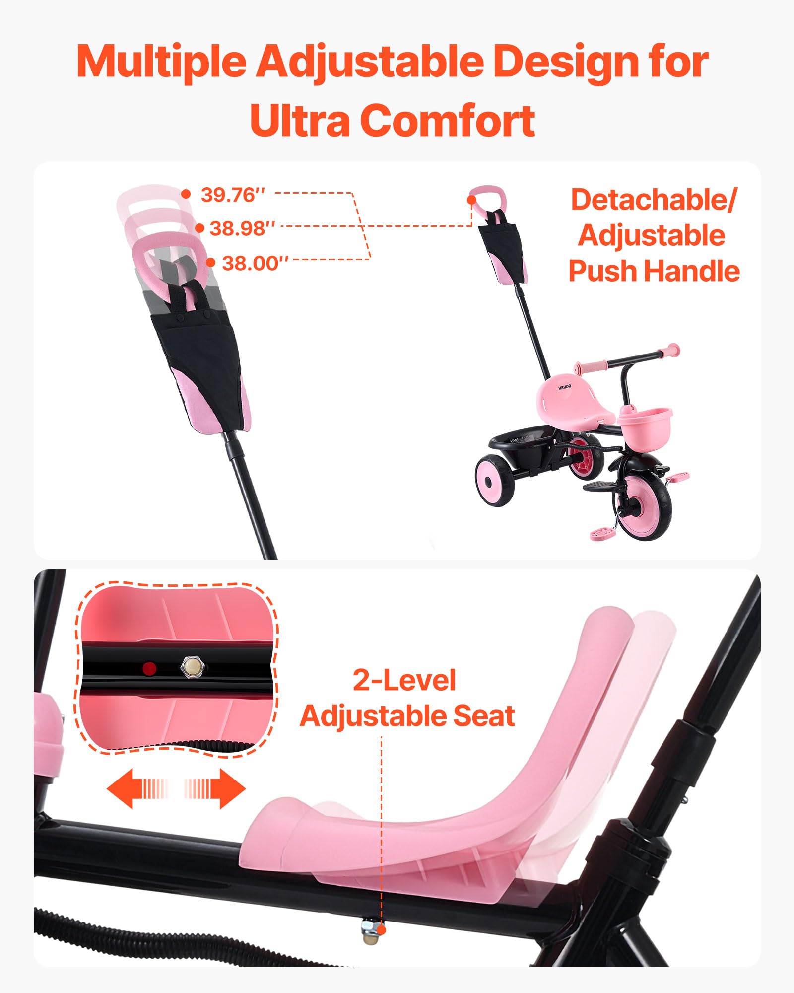 VEVOR Toddler Tricycle & Stroller for 18 Months to 5 Year Old, Kids Trike with Parent Push Handle, Adjustable Seat & Storage for Outdoor Play, Tricycle for Toddlers, Birthday Toy for Boys and Girls — view 4